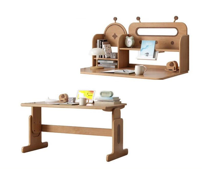 Beech Solid Wood Lifting Desk Bookshelf Combination