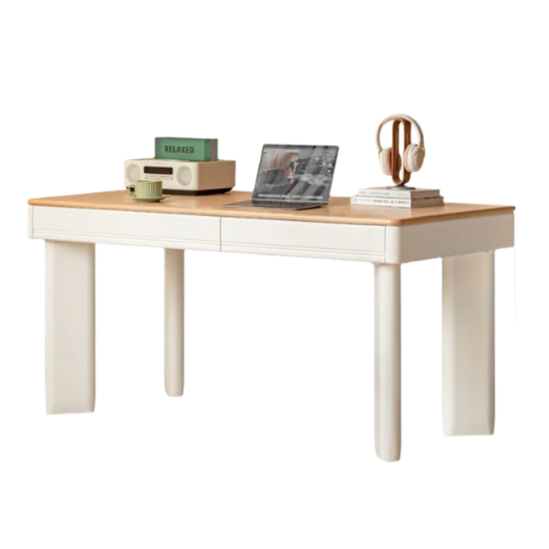 Oak, Poplar Solid Wood Modern Cream Style Computer With Drawer.