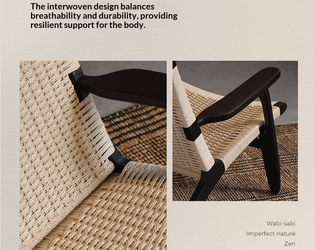 Ash Solid Wood Woven Rope Lounge Chair with Backrest