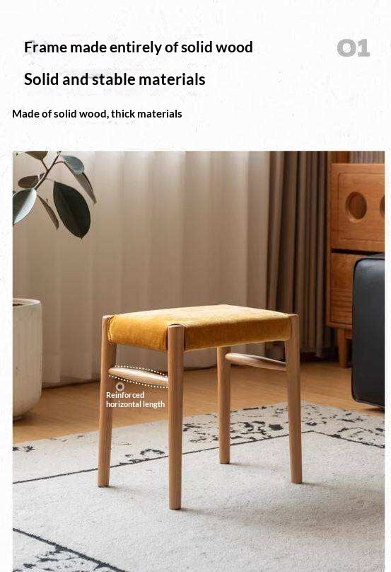 Oak Solid Wood Retro Makeup Stool