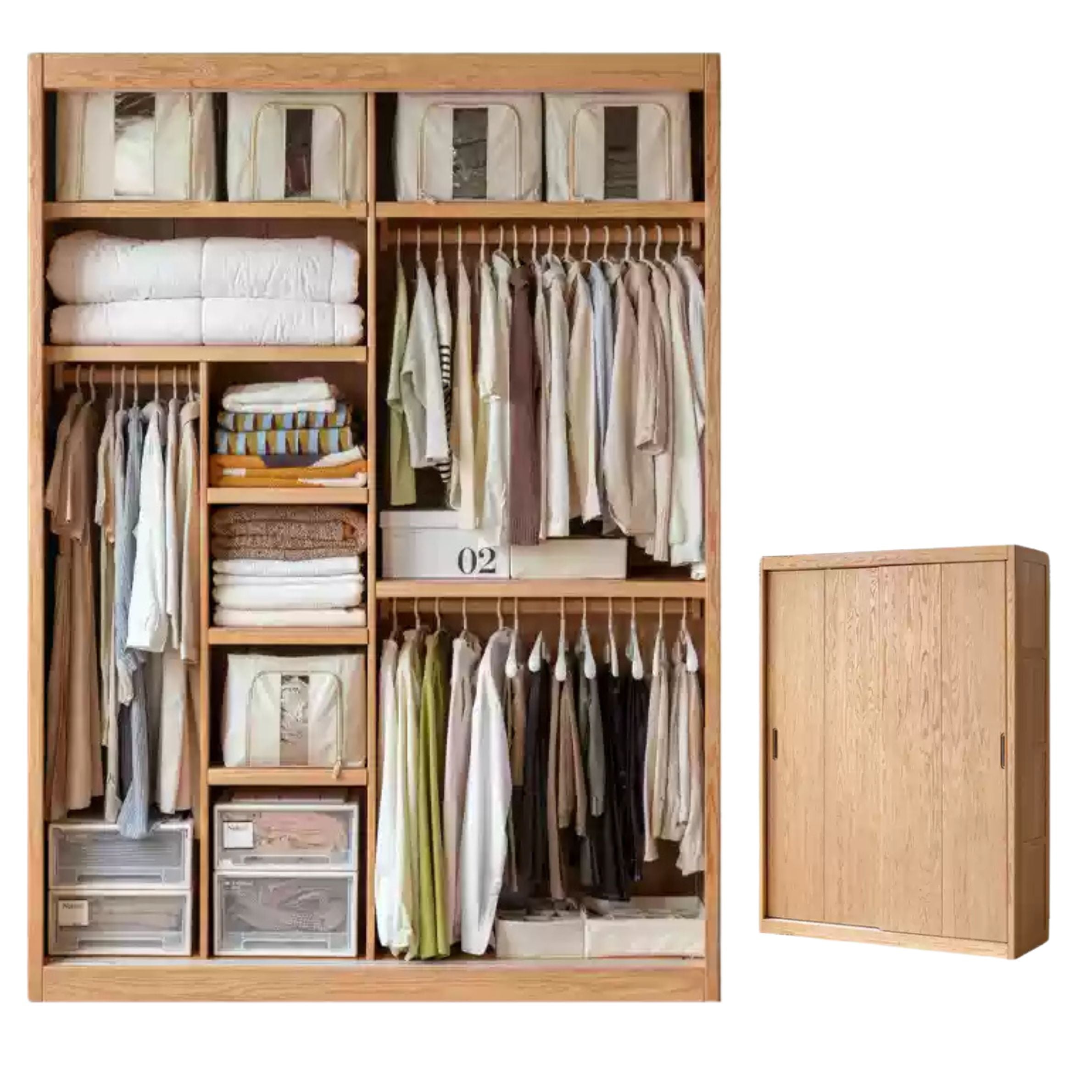 Oak Solid Wood Modern Wardrobe.