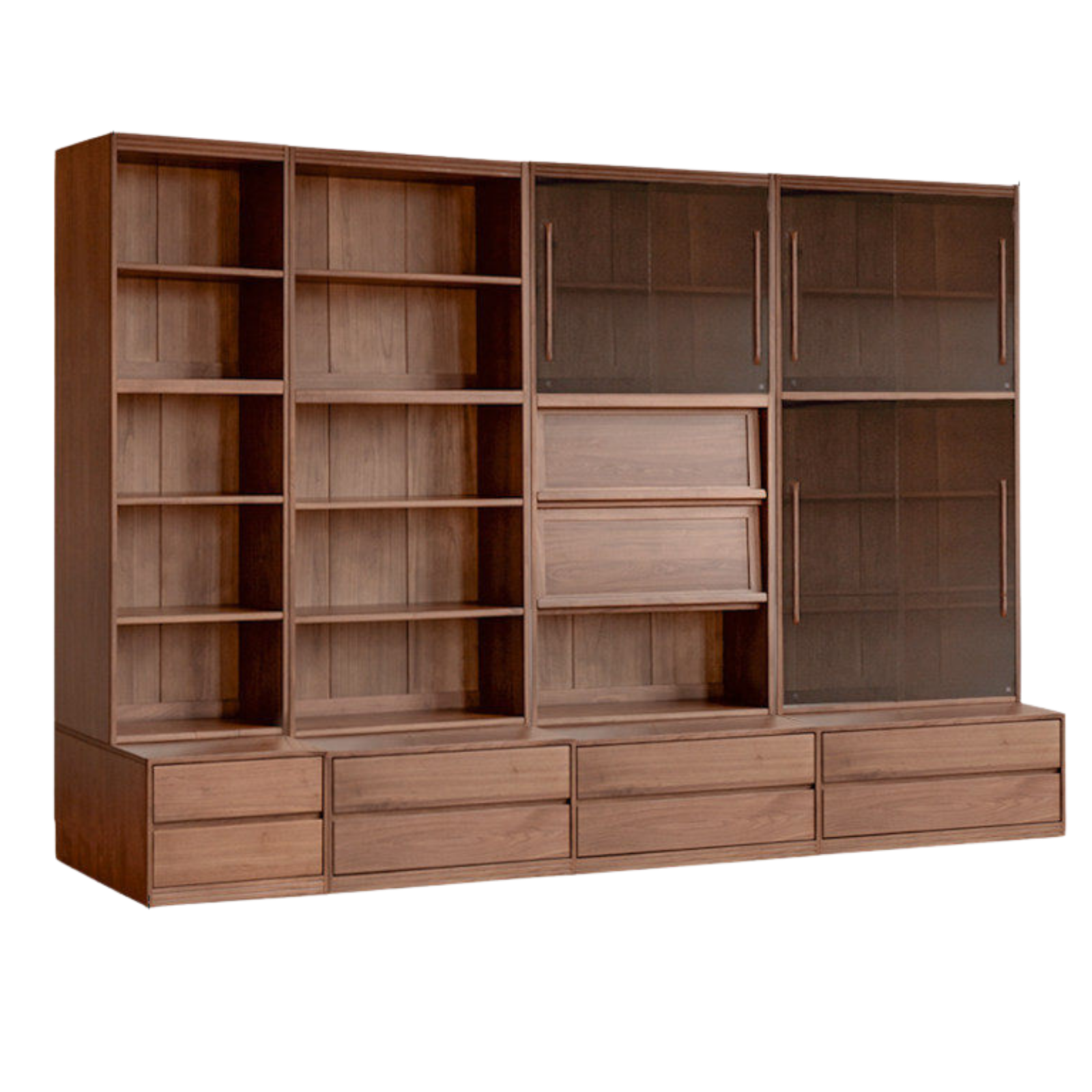 Solid Longan Hardwood, Ash Solid Wood Bookcase with Floor-to-Deck and Wall-Mounted Display Cabinet
