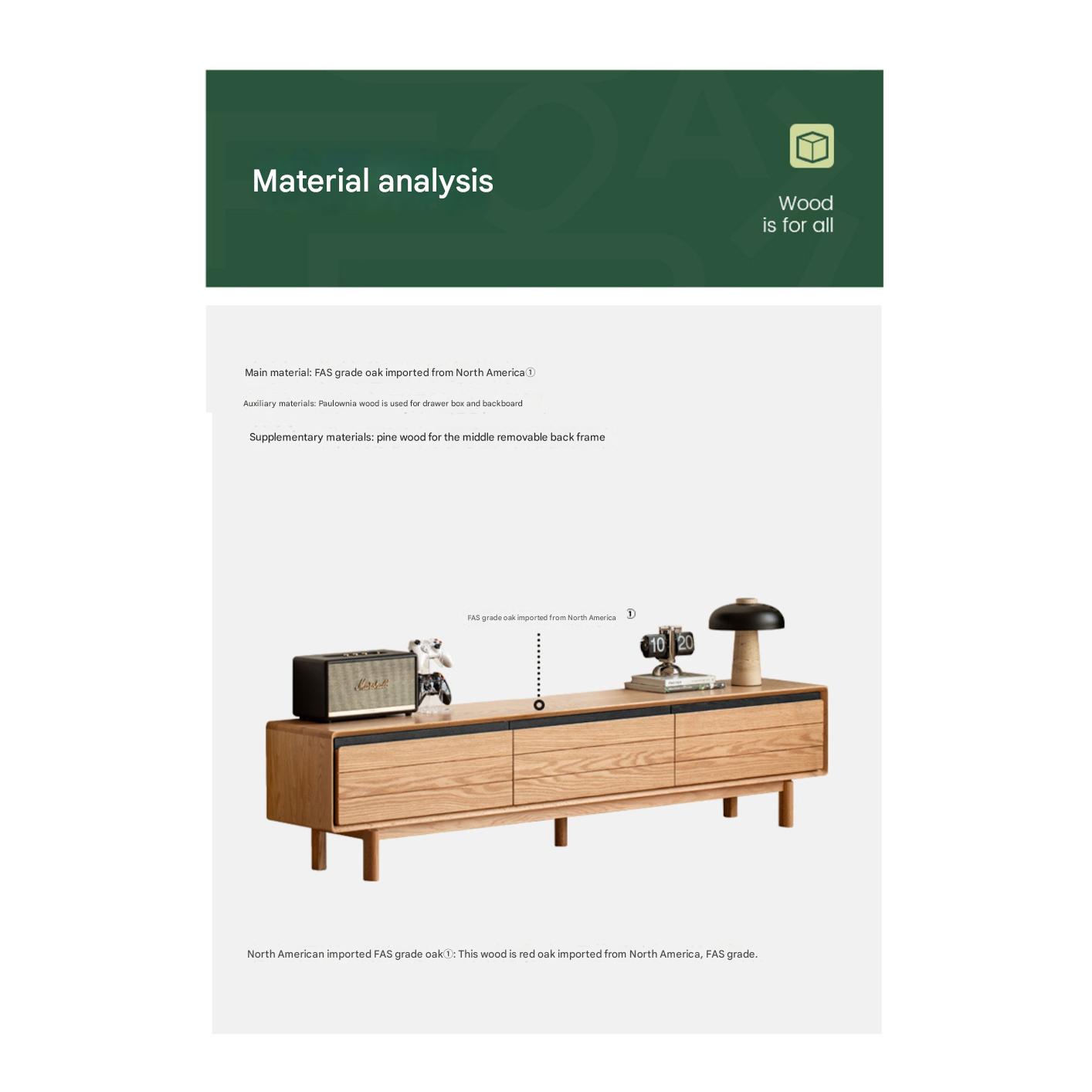 Oak Solid Wood Modern TV Cabinet.