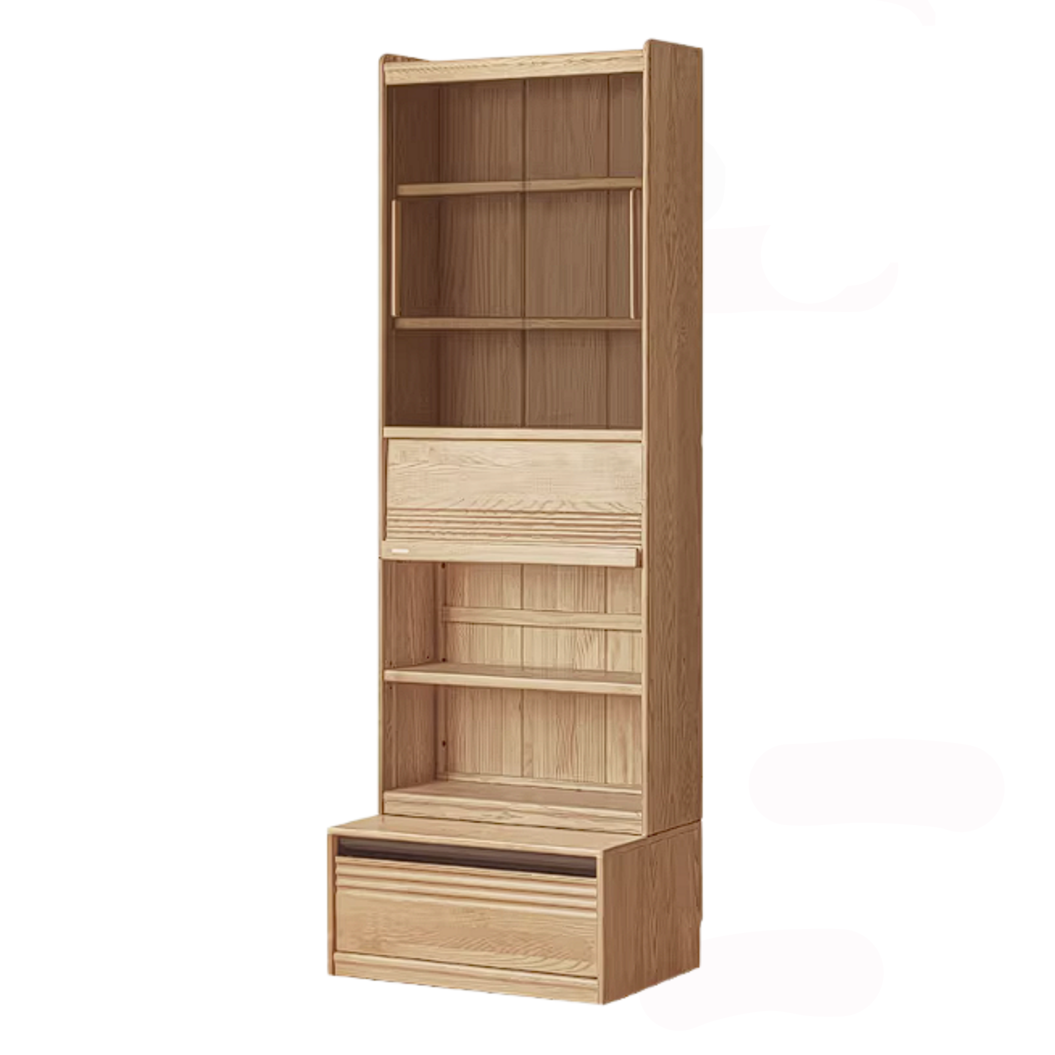 Ash Solid Wood Bookshelf with Wall Mounted Display Cabinet Design
