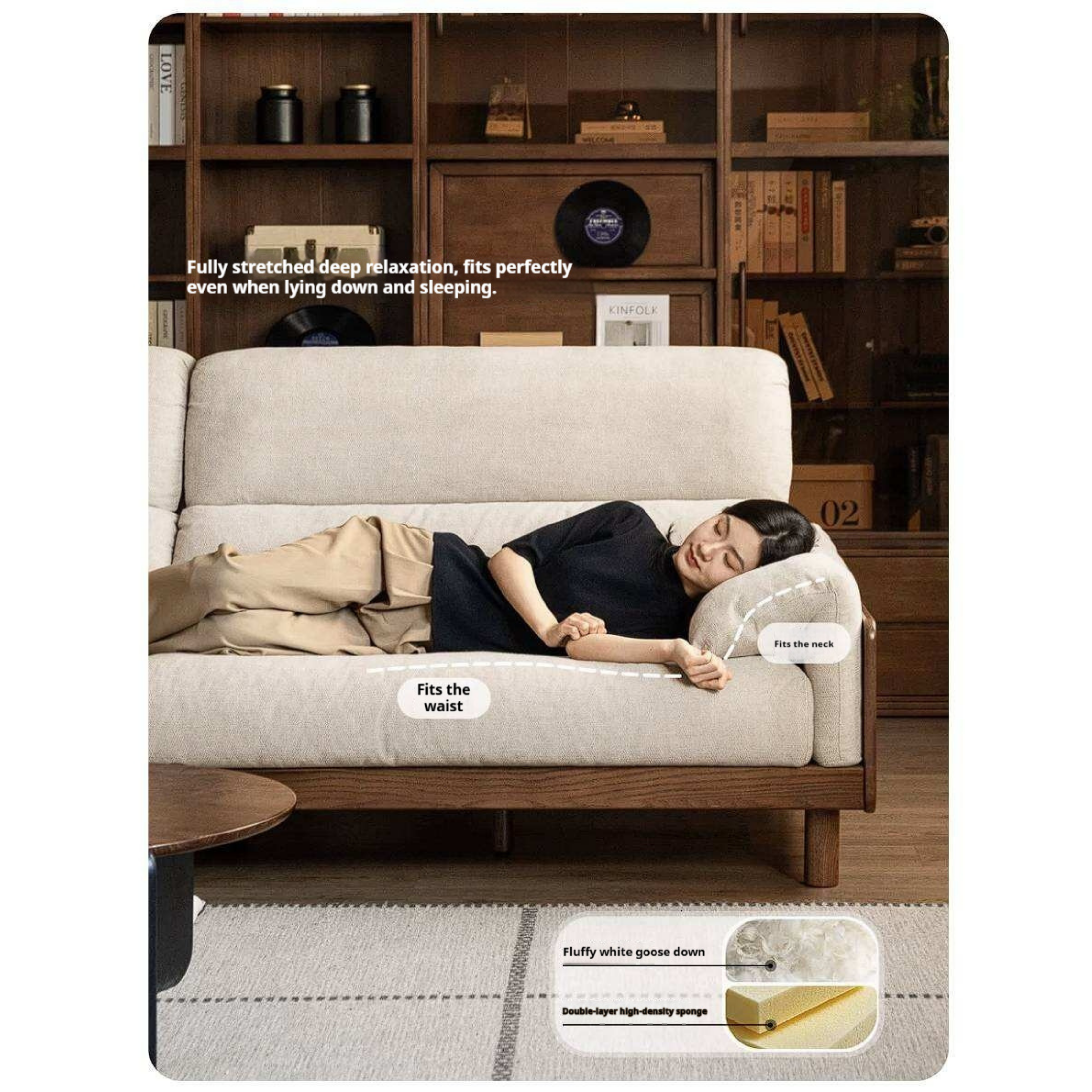 Ash Solid Wood Linen Sofa with Exposed Wood Base