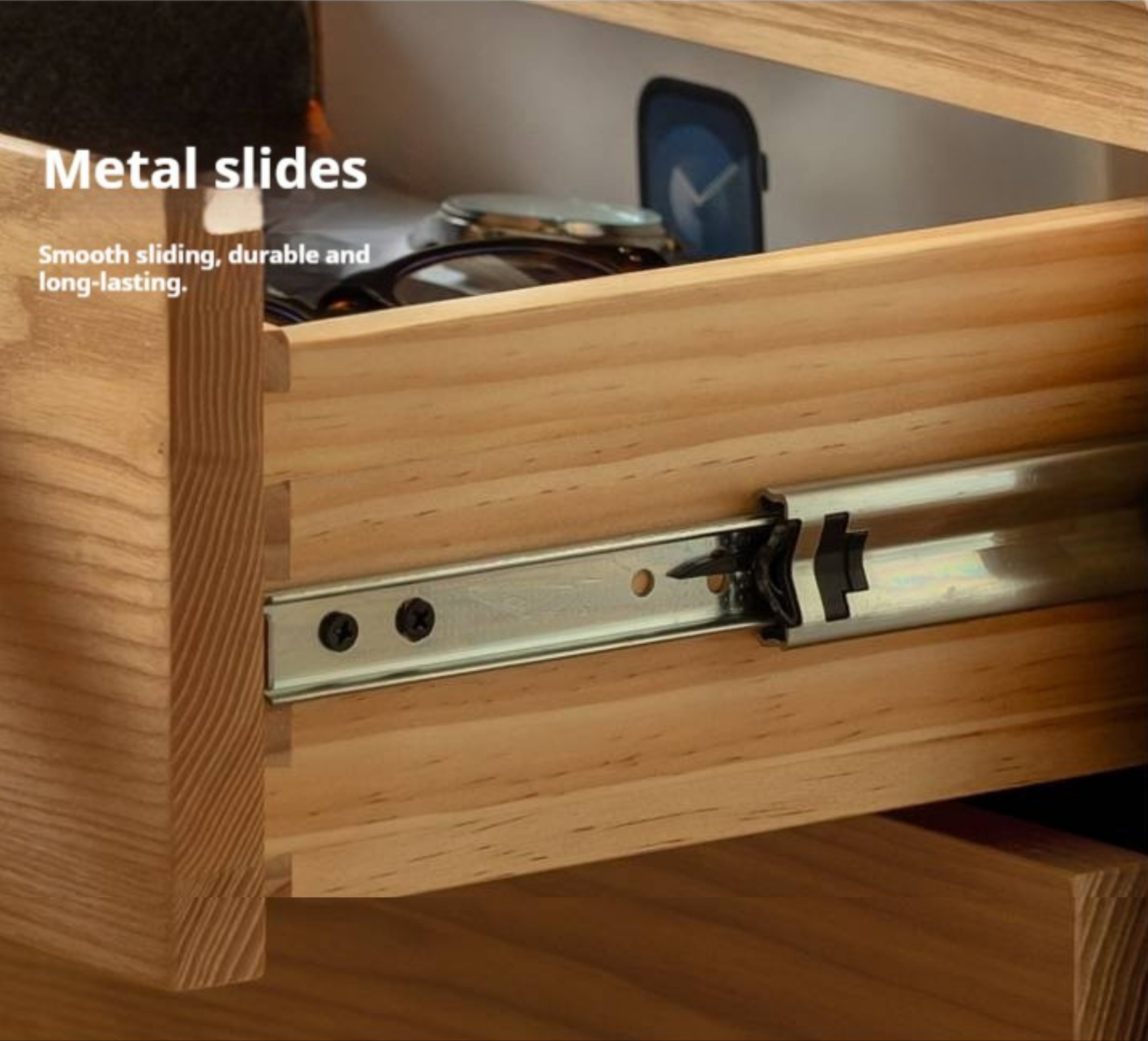 White Ash, Oak Solid Wood Modern Nightshand