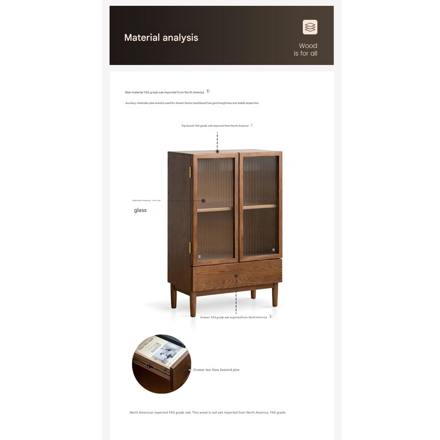 Oak Solid Wood Modern Side Cabinet.