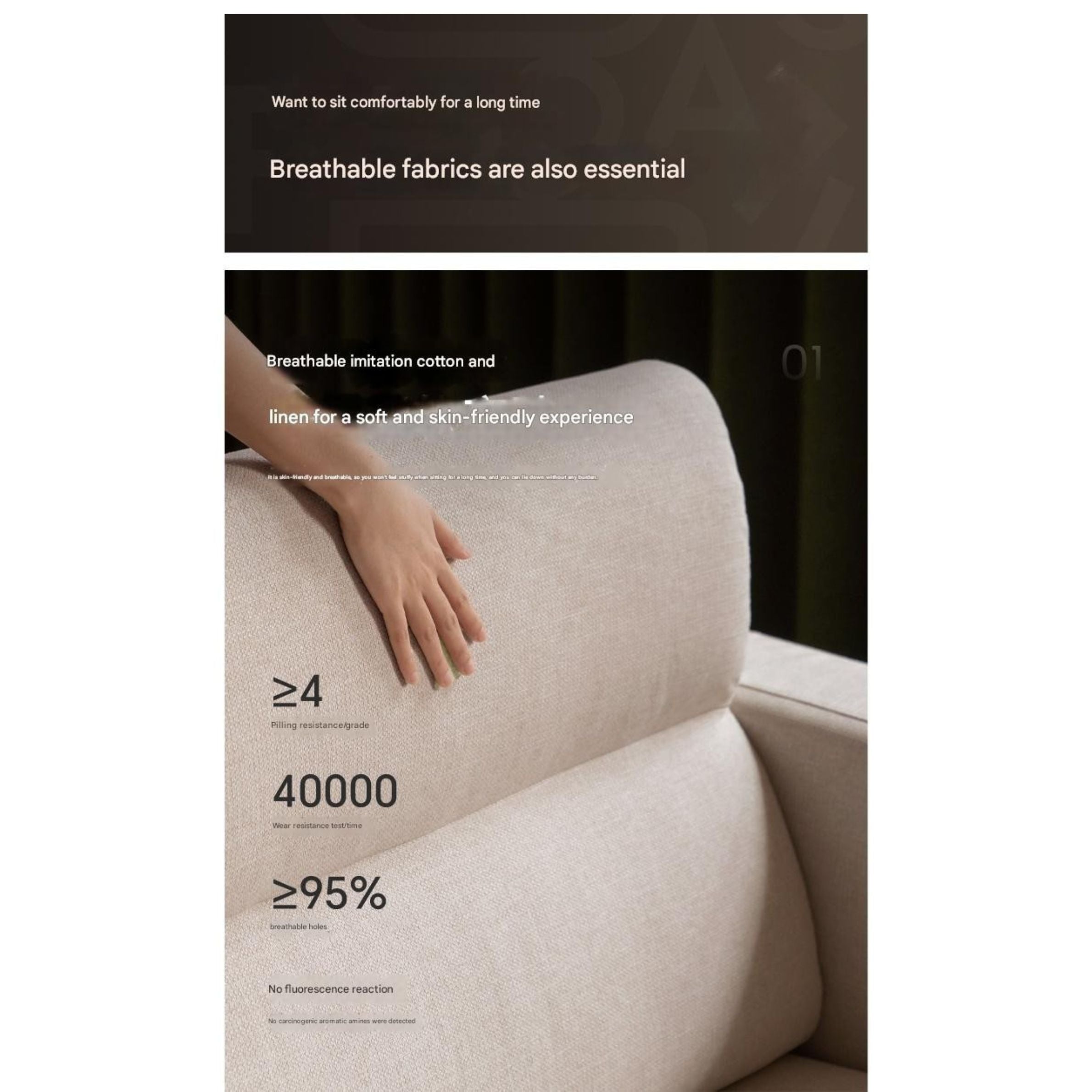 Black Walnut, Oak, Ash Solid Wood fabric sofa high back