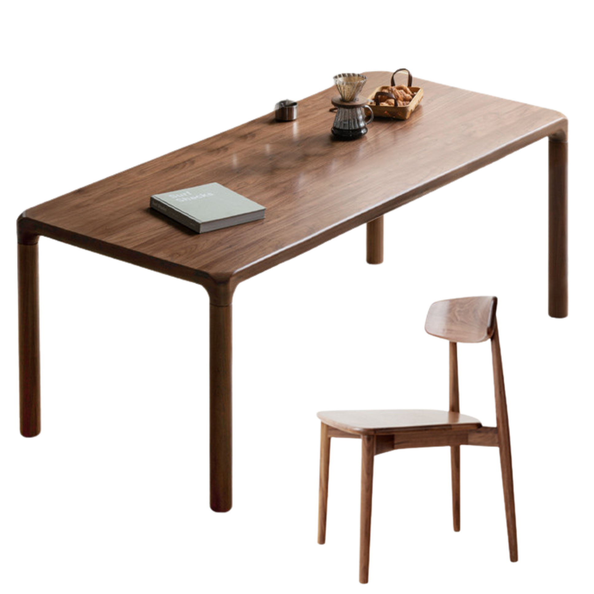 Black Walnut, Ash Solid Wood Rectangular Dining Table