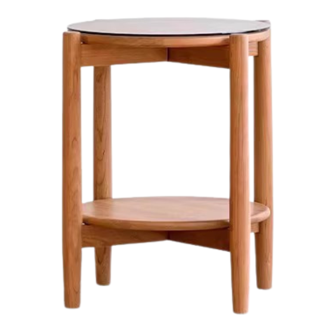 Cherry Wood Rattan Vine Weaving Glass Retro Coffee Table Combination