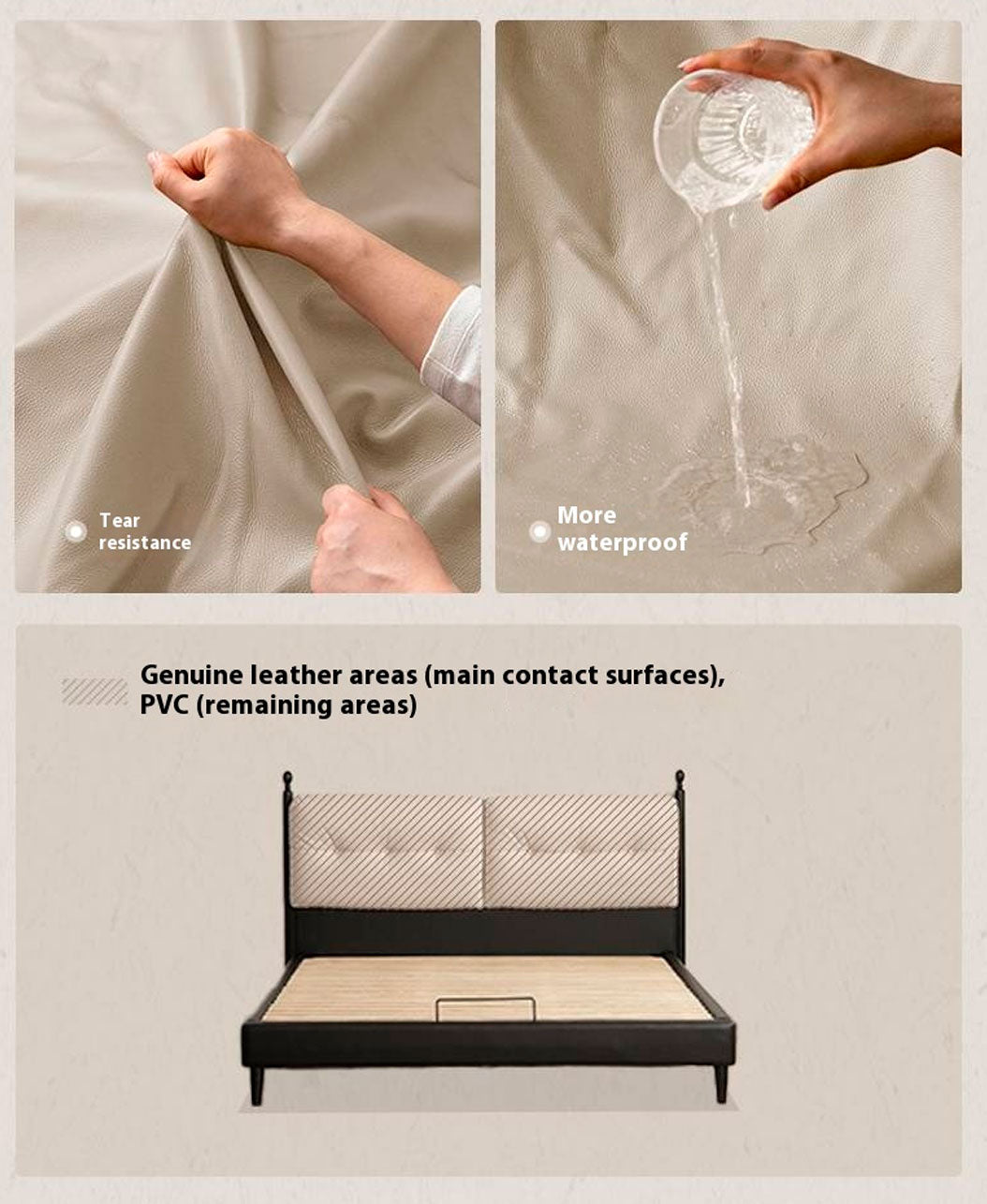 Genuine Leather Soft Bed French Retro Style