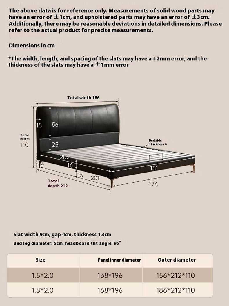 Genuine Leather Italian Light Luxury Bed