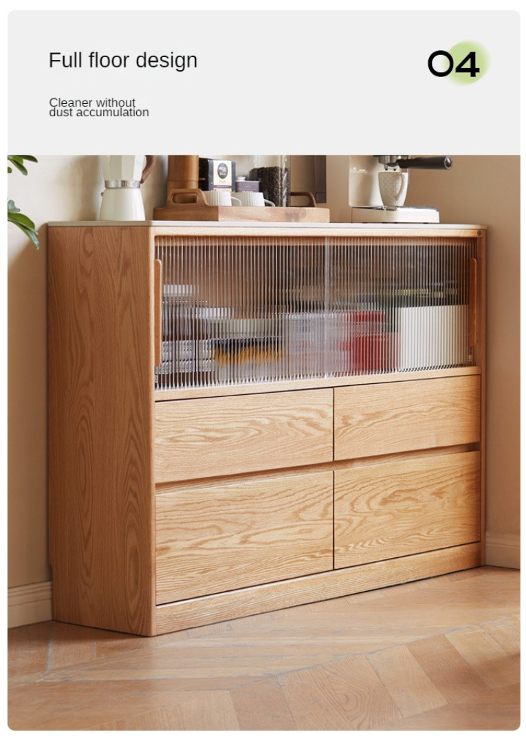 Oak Solid Wood, Solid RubberWood Slate Ultra-Narrow Sideboard