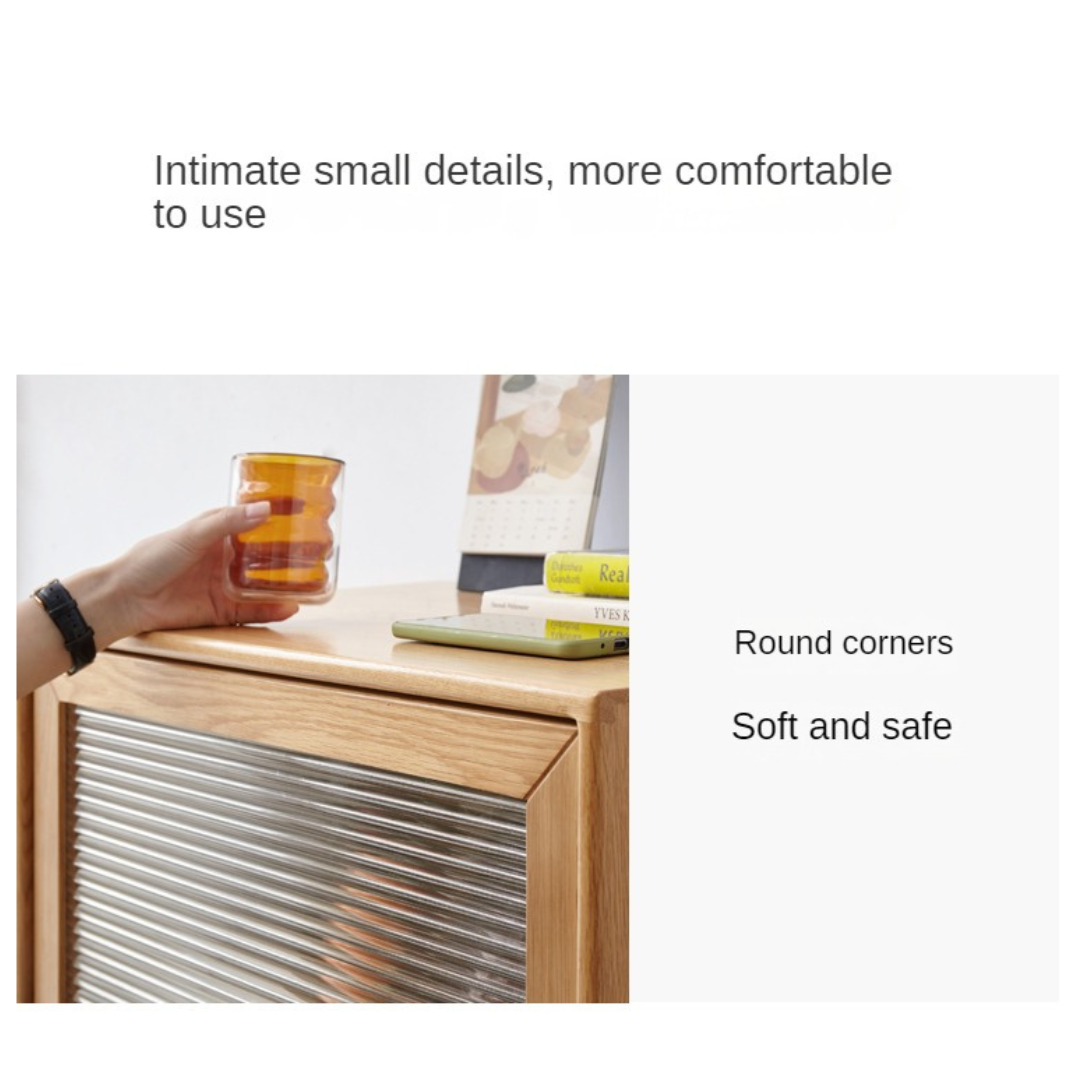 Oak Solid Wood Chest of Drawers Flip Glass Door