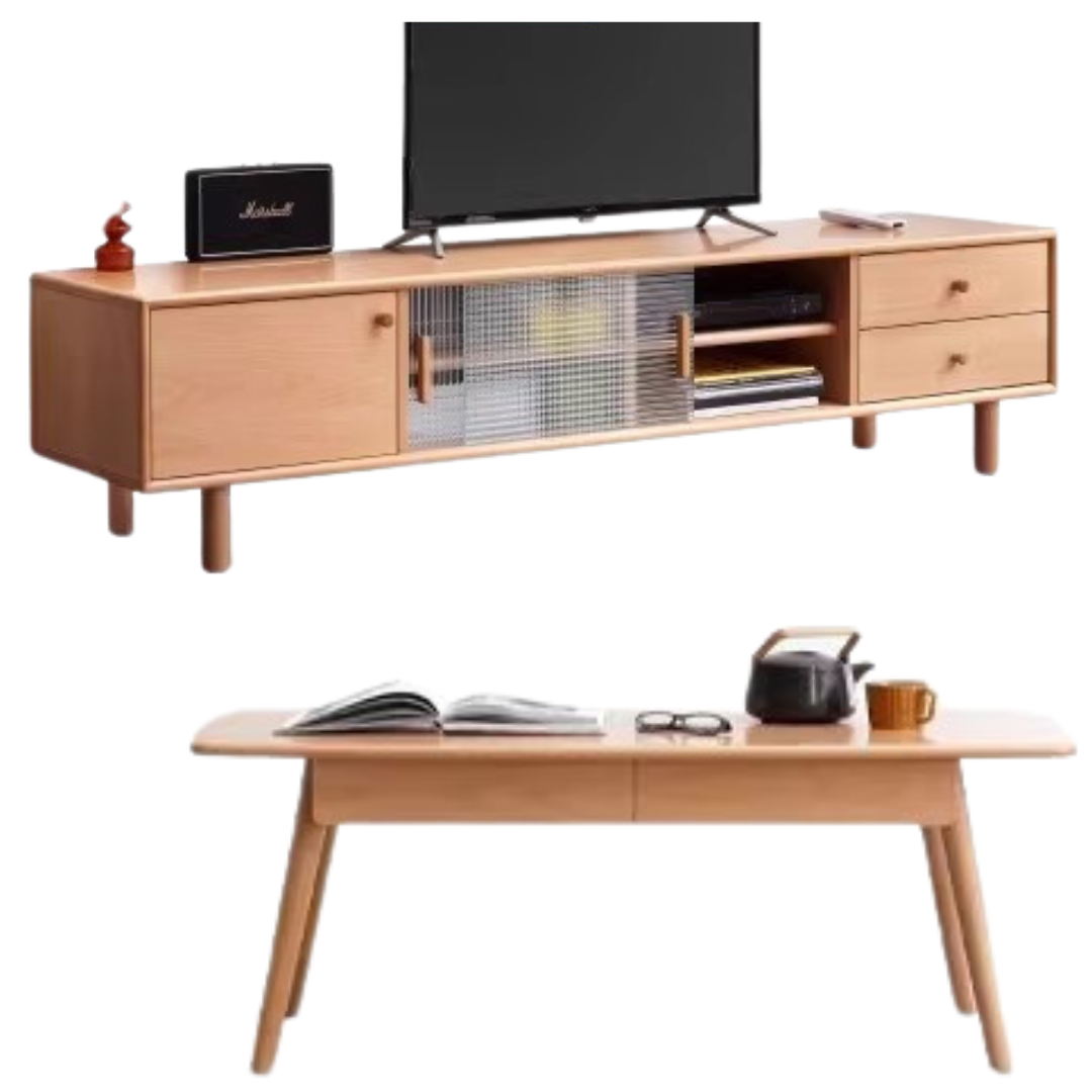 Beech Solid Wood Floor TV Cabinet.