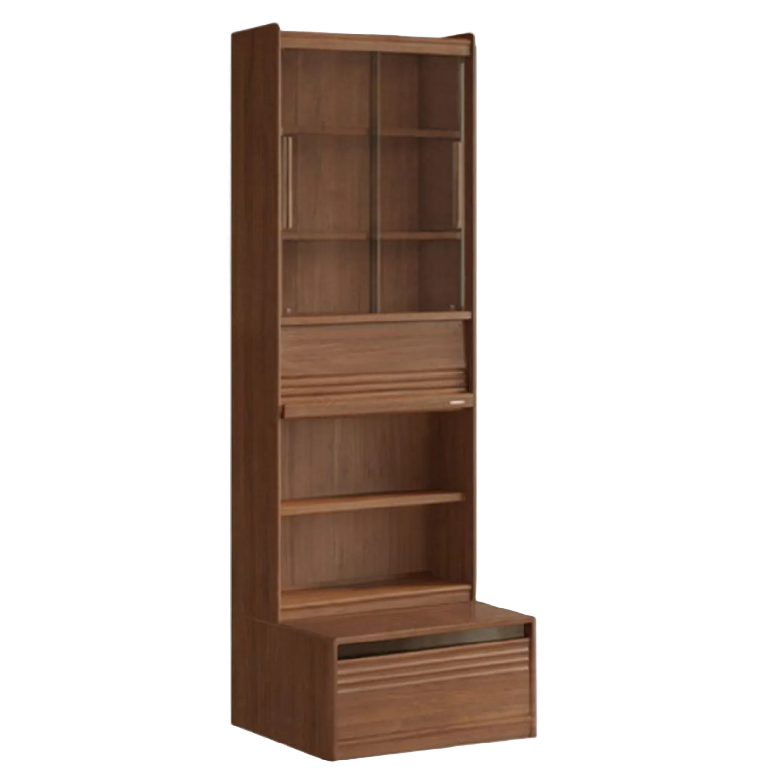 Black Walnut Solid Wood Integrated Wall Bookcase with Floor Display