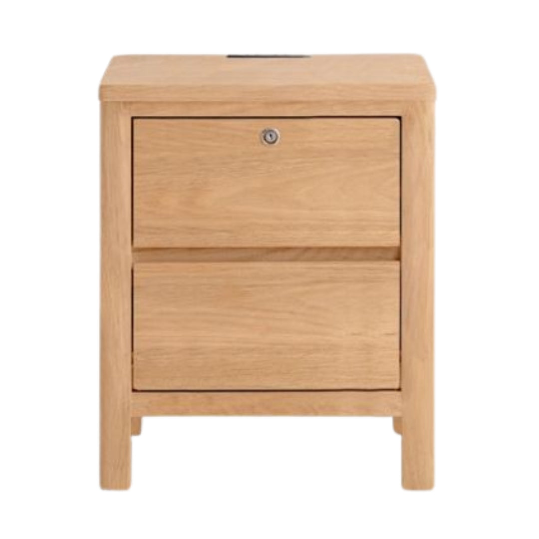 Oak Solid Wood, Solid Rubberwood Nightstand with Locker.