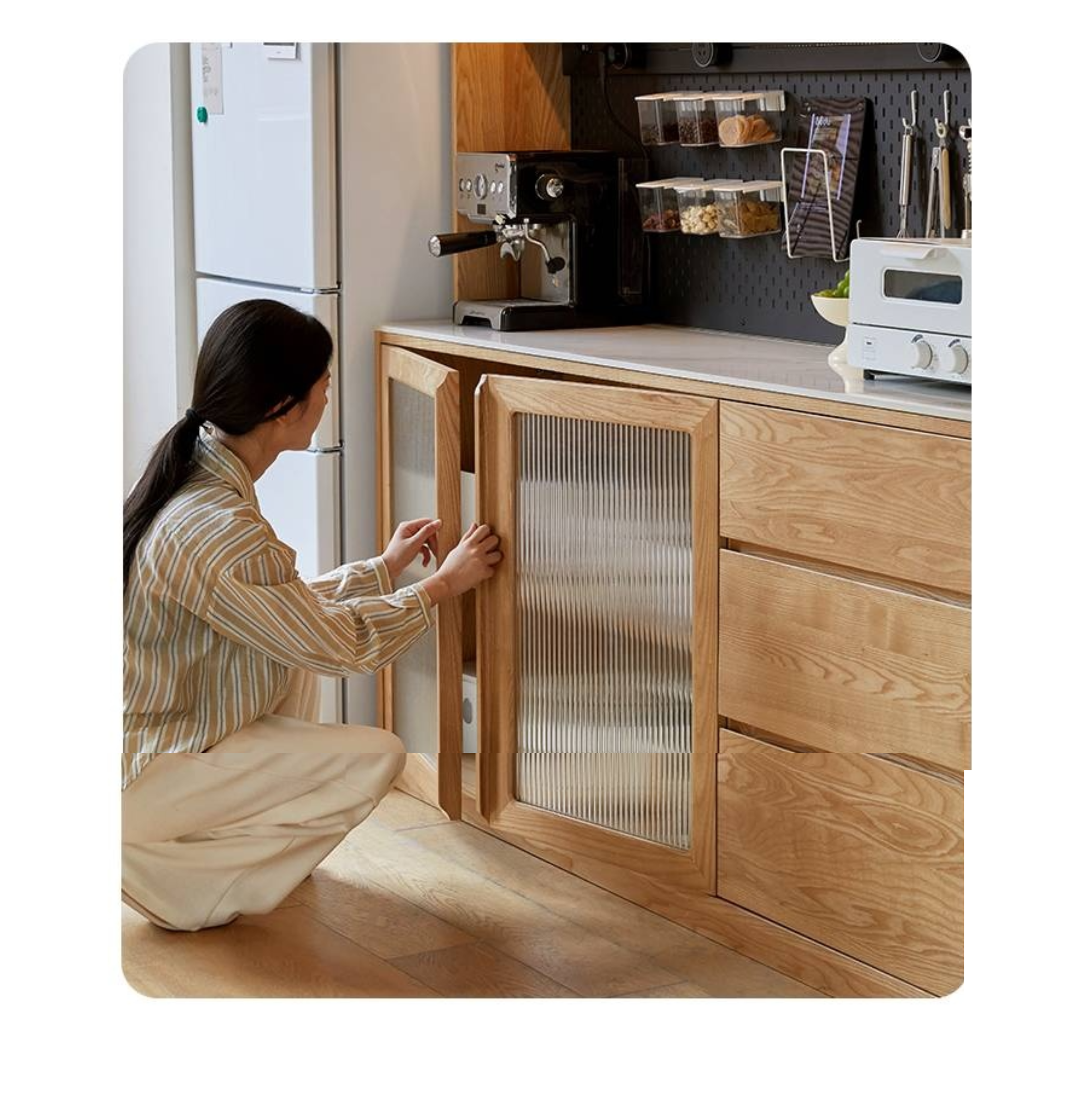 Ash Solid Wood White Wax Rock Plate Sideboard