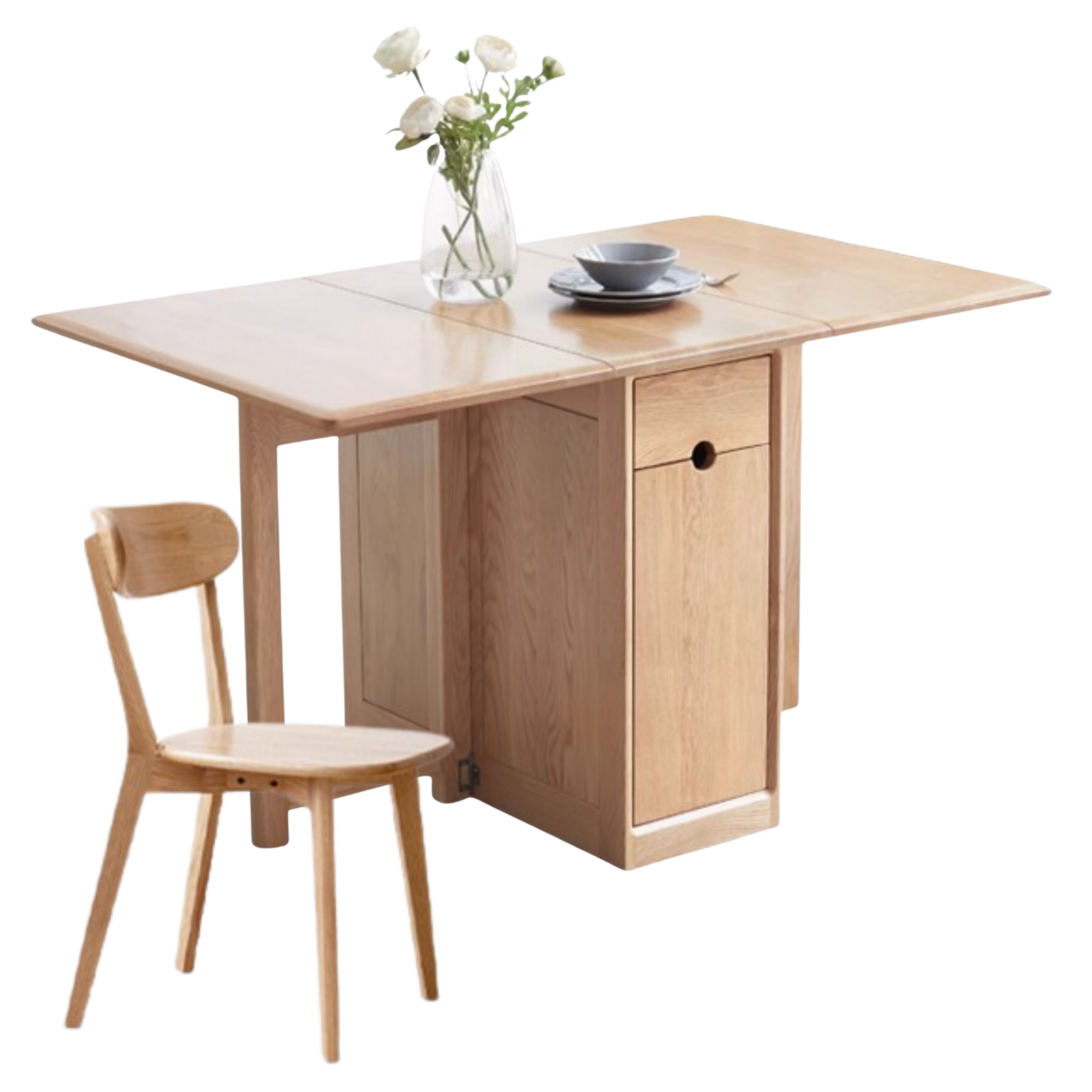Ash, Oak Solid Wood Folding Dining Table