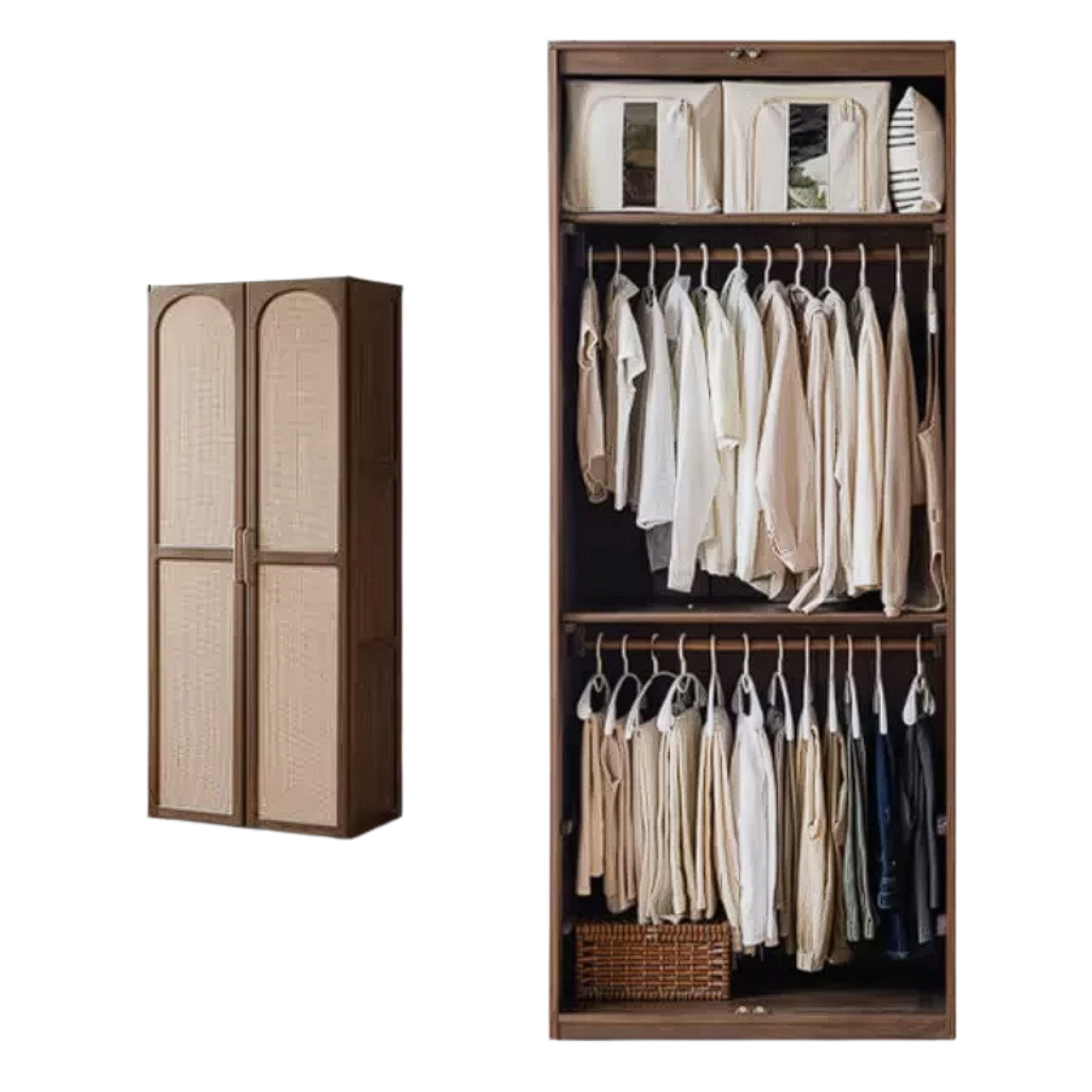 Black Walnut, Sandalwood Solid Wood French Retro Wardrobe