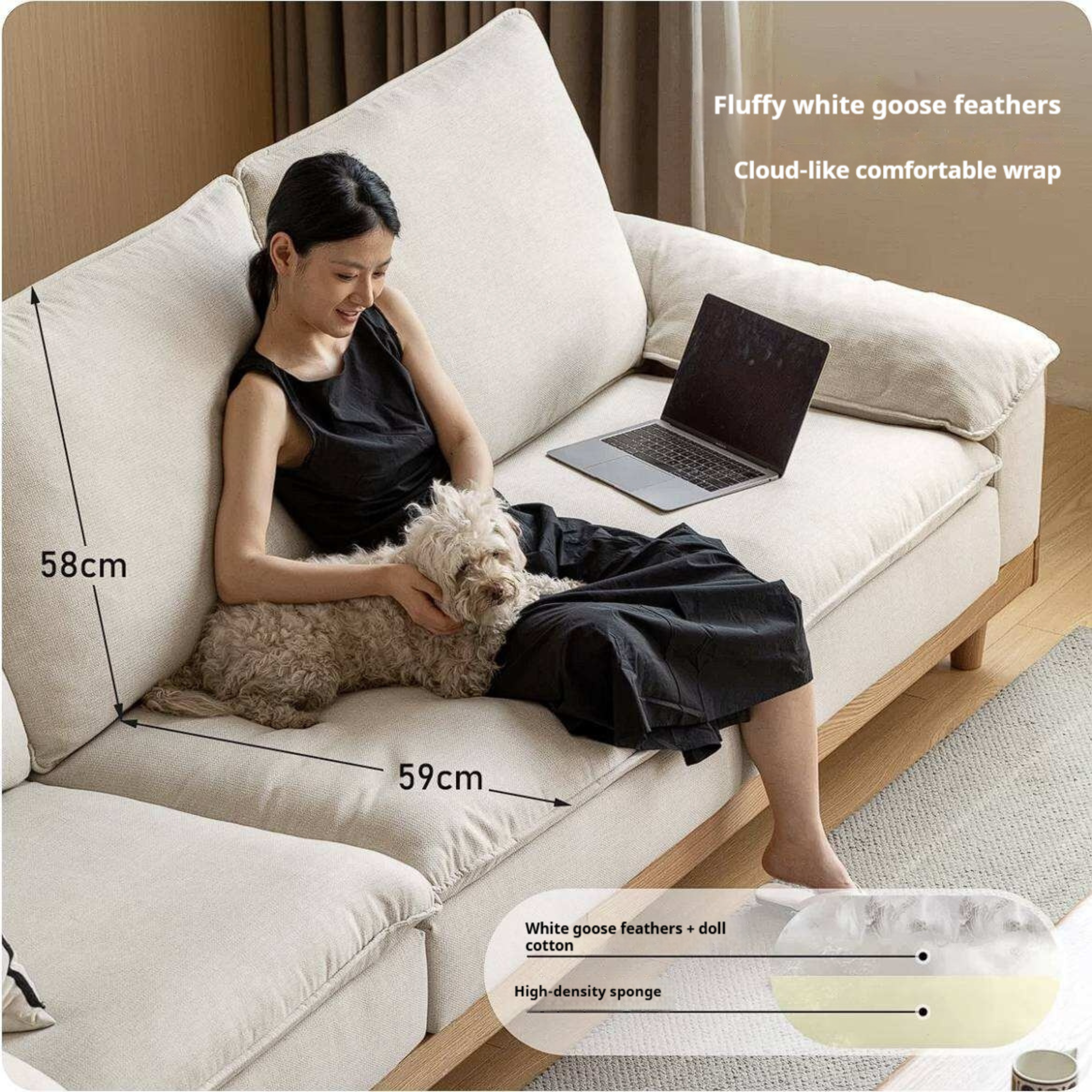Red Oak, White Oak, Ash Solid Wood Linen Track Arm Sofa