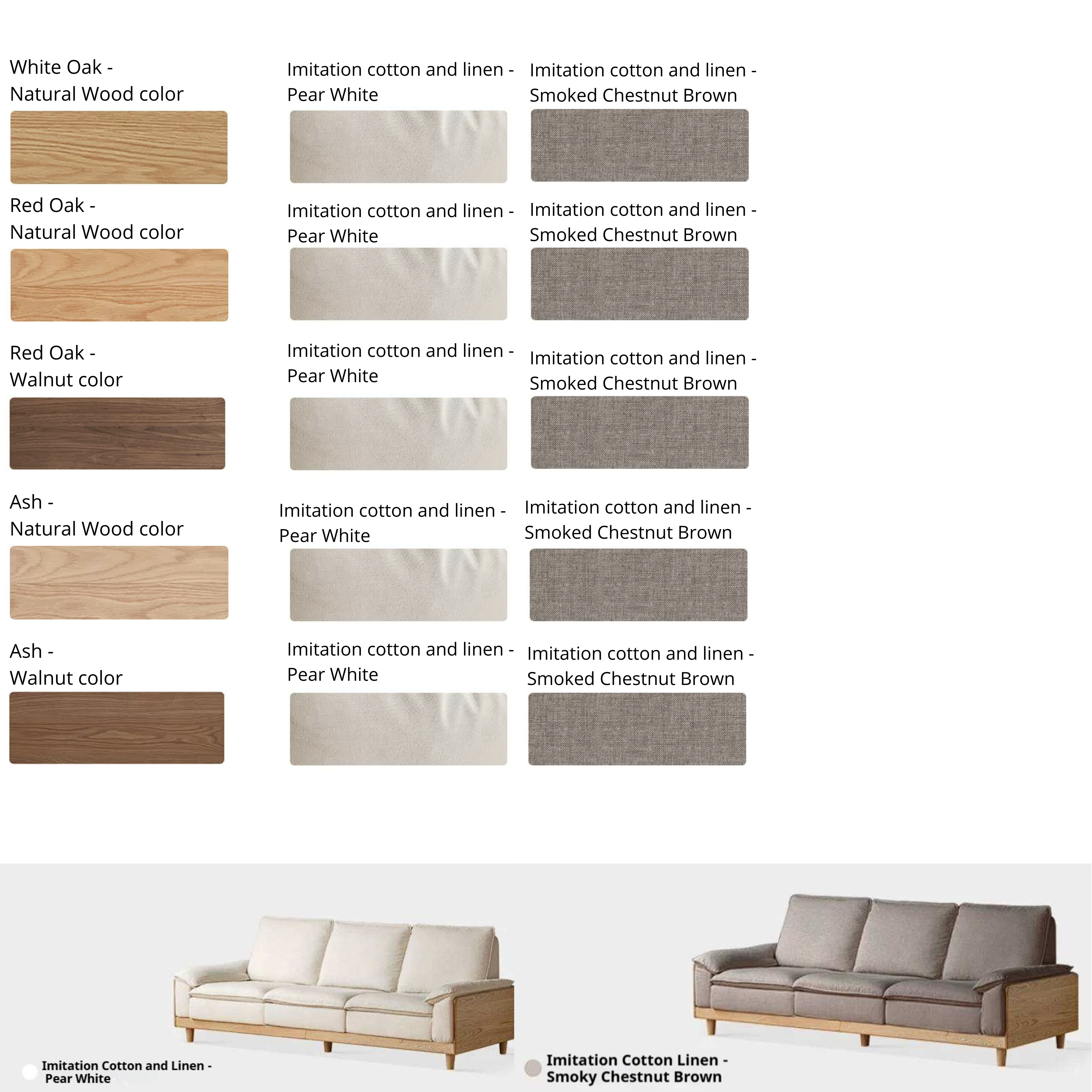 Red Oak, White Oak, Ash Solid Wood Linen Track Arm Sofa