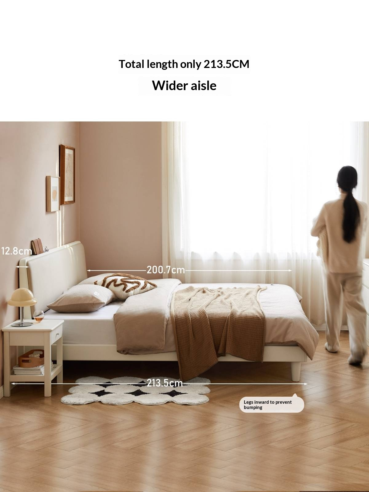 Pine Solid Wood Upholstered Bed — Modern Minimalist White Design, Light Luxury with Organic Leather