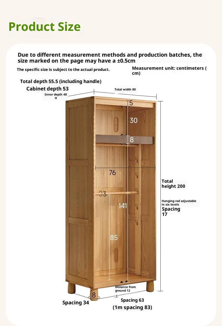 Oak Solid Wood Original Wood Style Children's Wardrobe