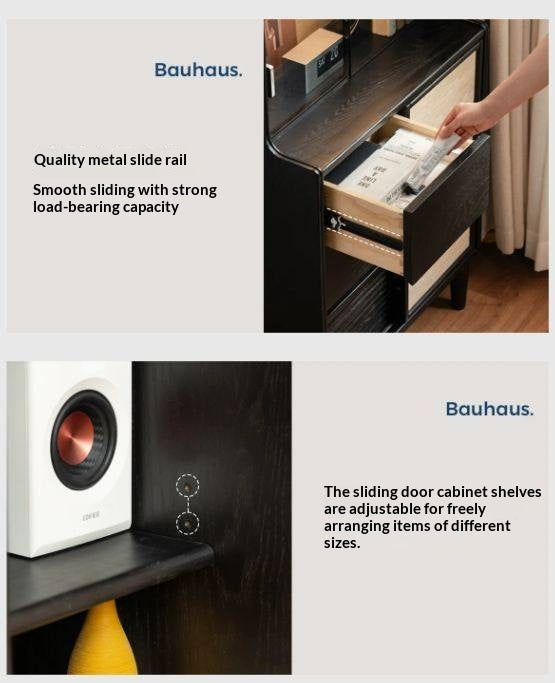 Oak Solid Wood Bauhaus Style Bar Cabinet with Sliding Doors