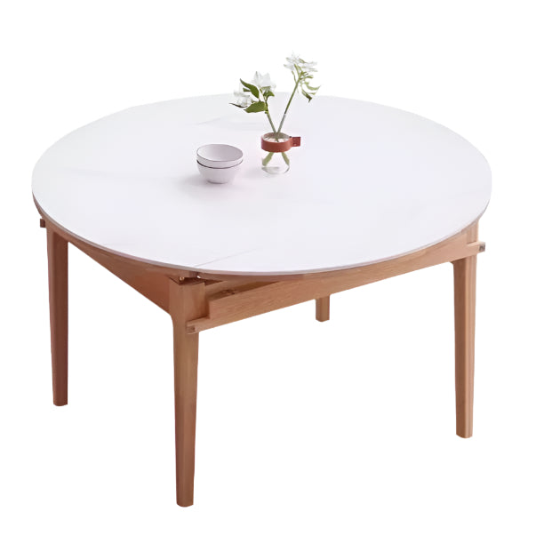 Solid Rubberwood, Oak Solid Wood Folding Round Retractable Dining Table