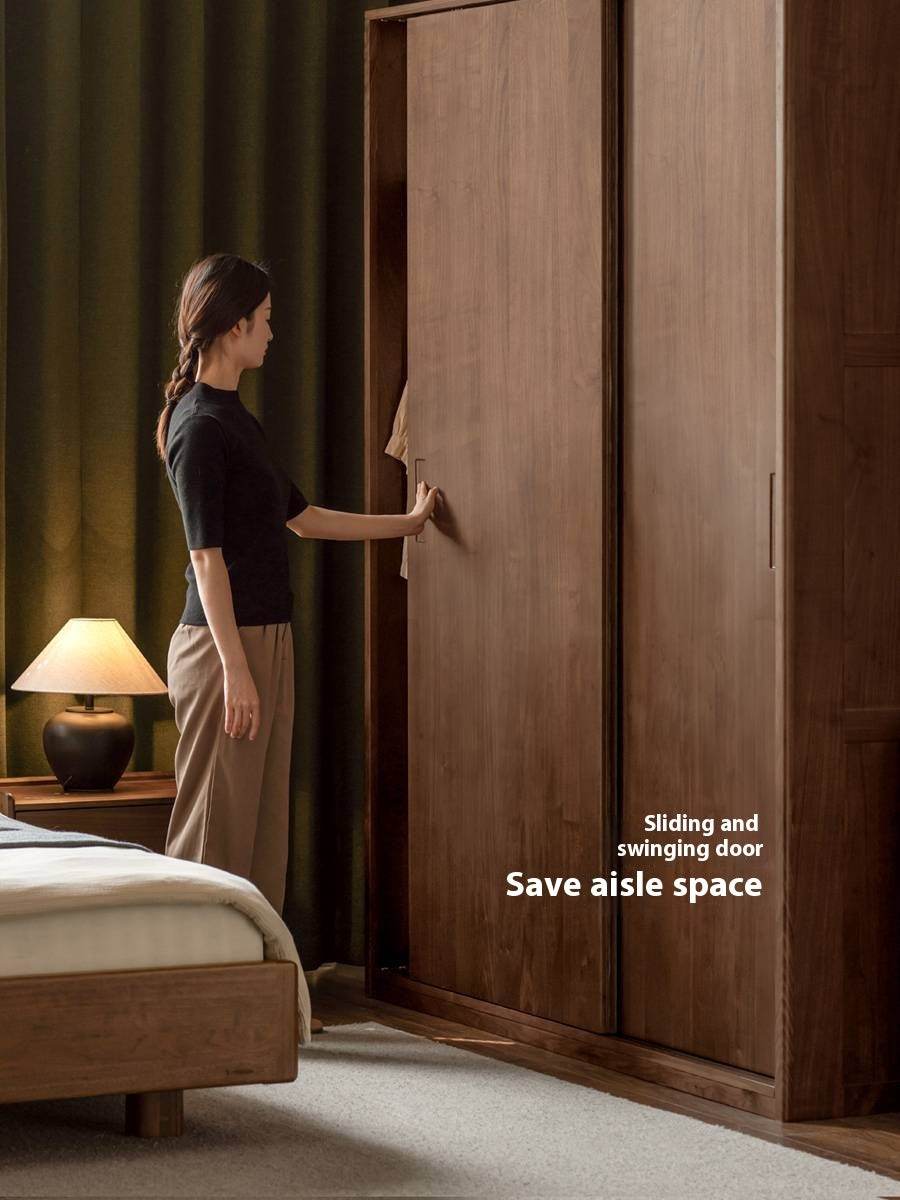 Black Walnut Solid Wood Sliding Door Wardrobe.
