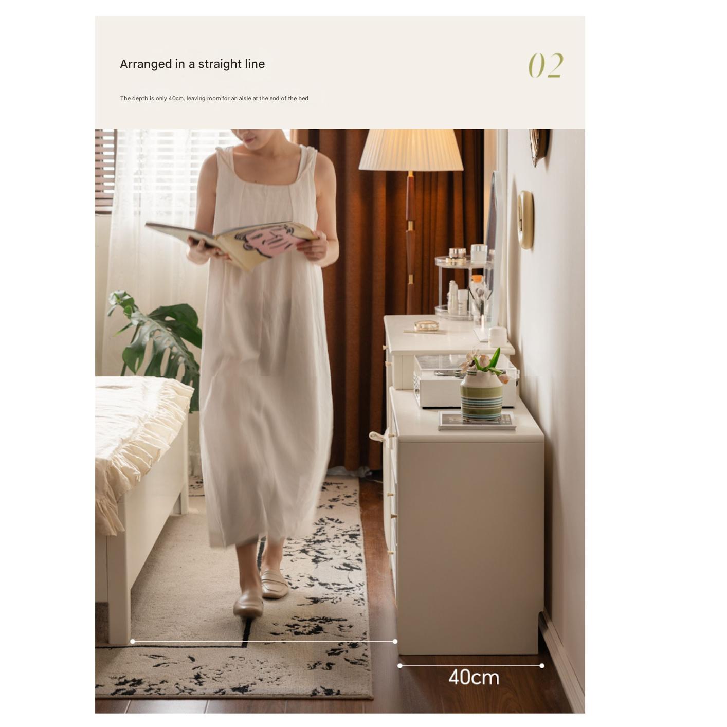 Solid Rubberwood White Cream Style Dressing Table.