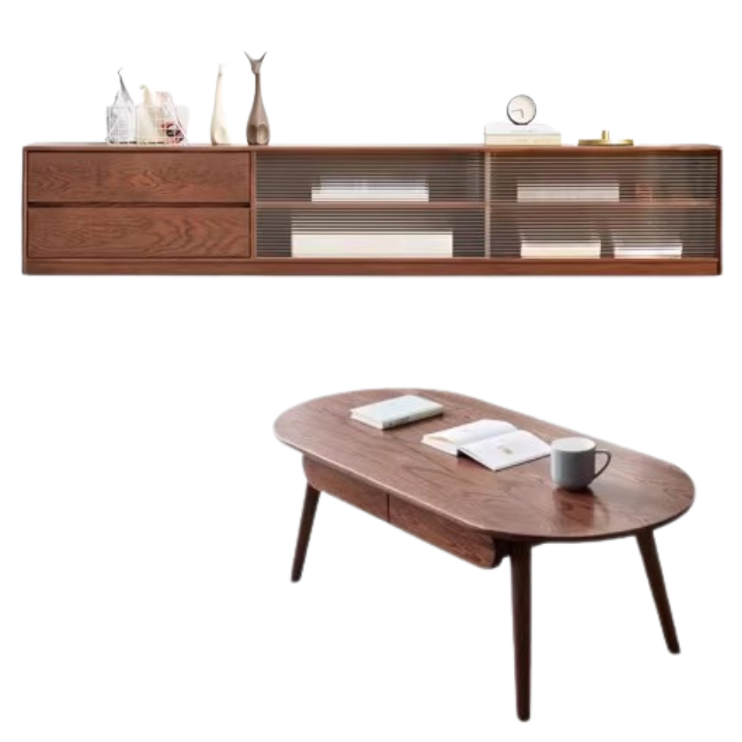 Oak, Rubber Solid Wood TV Cabinet Floor Combination,