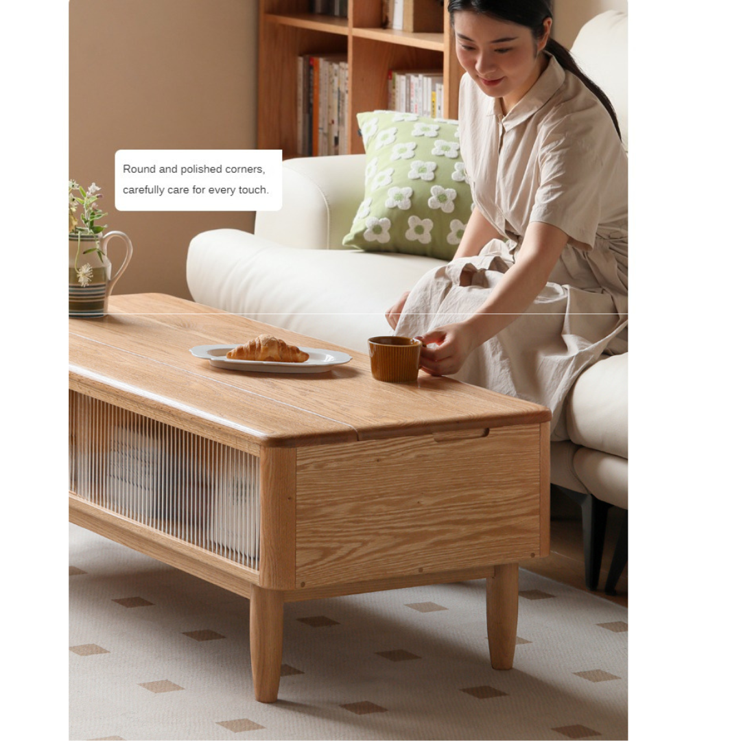 Oak Solid Wood Modern Slate Lifting Coffee Table