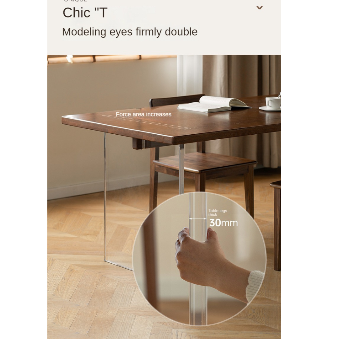Oak, South American Walnut Solid Wood Acrylic Floating Large Size Dining Table