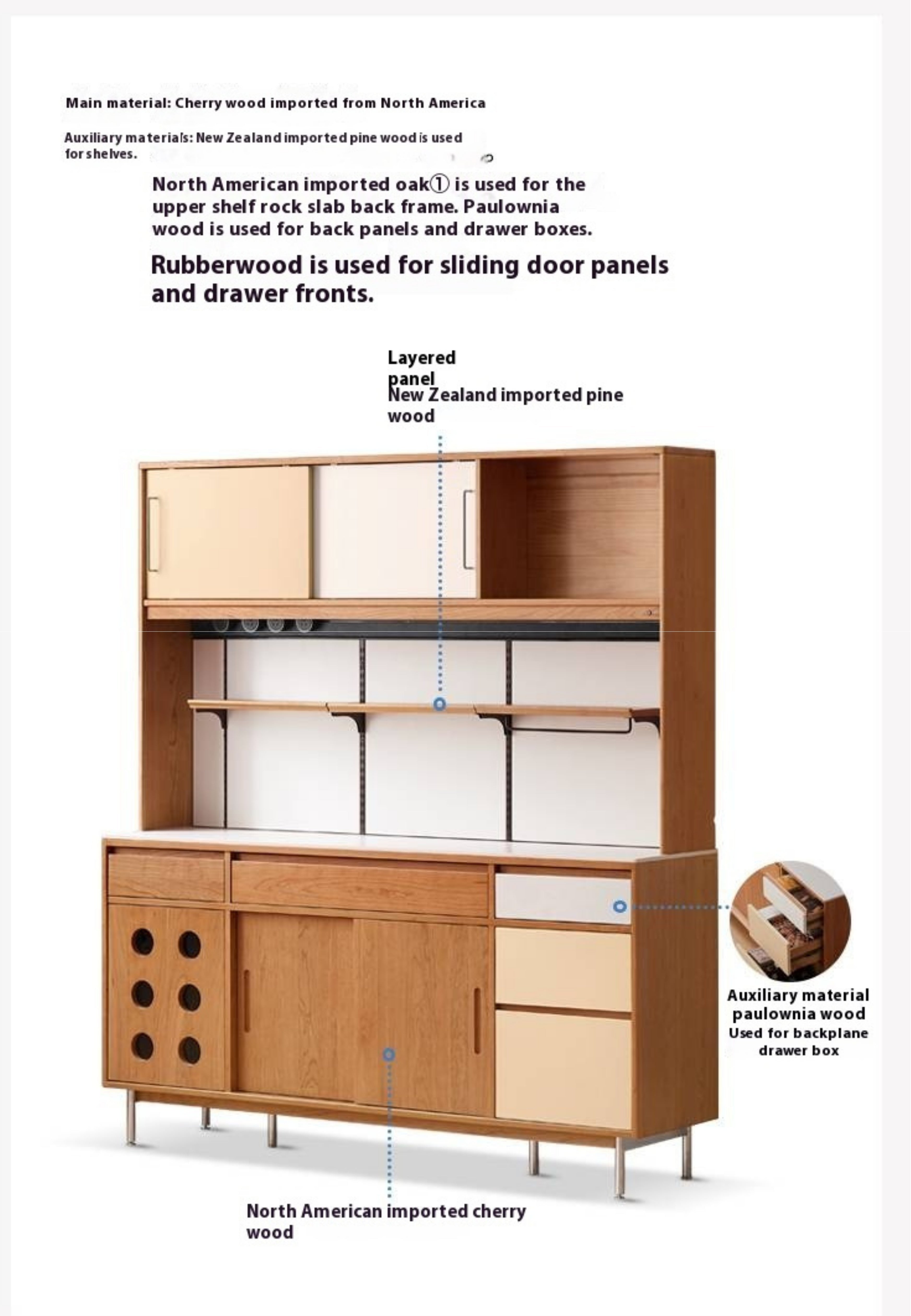 Cherry Solid Wood Medieval Style Retro Sideboard