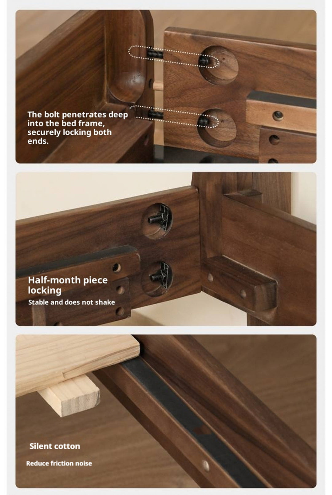 Black Walnut, Teak Solid Wood Bed with High Headboard