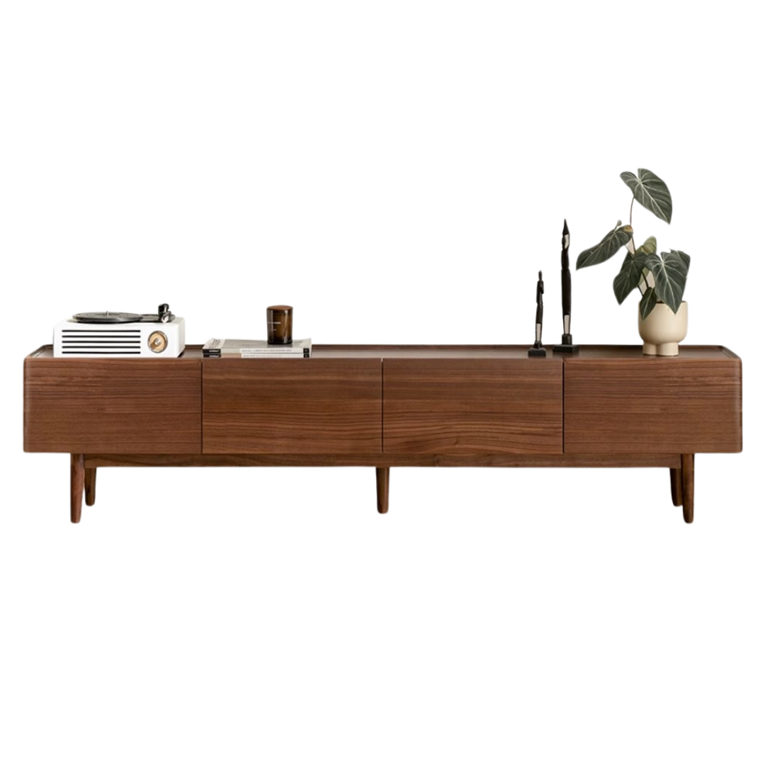 Black Walnut Solid Wood TV Cabinet, Modern and Minimalist-