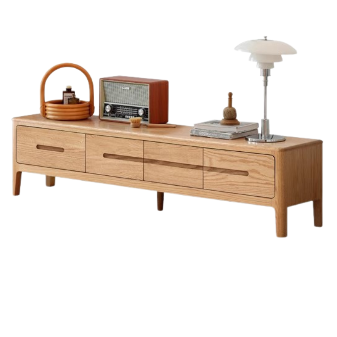 Oak Solid Wood Four-drawer TV Stand.