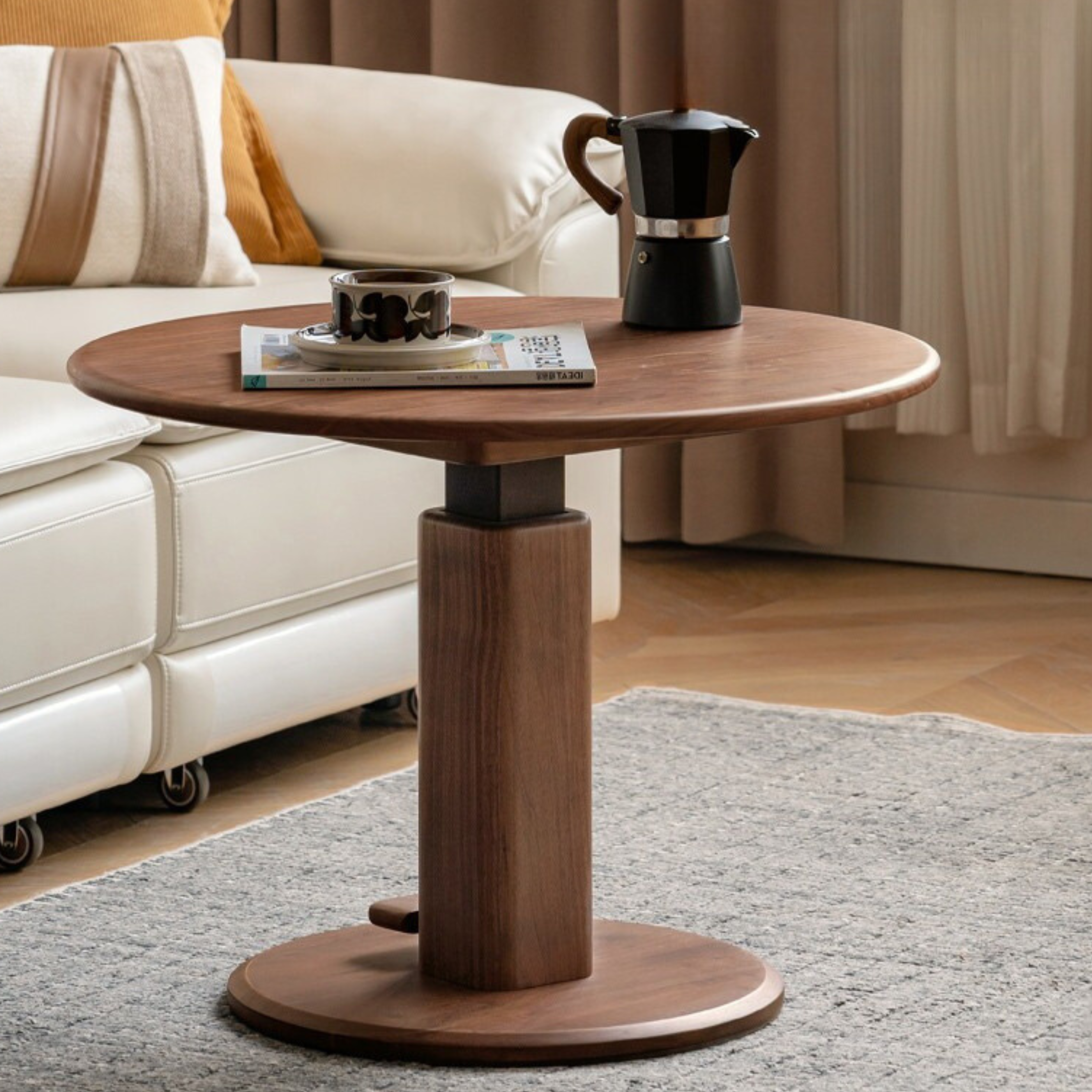 Black Walnut, Golden Sandalwood, Oak Round Solid Wood Coffee Table