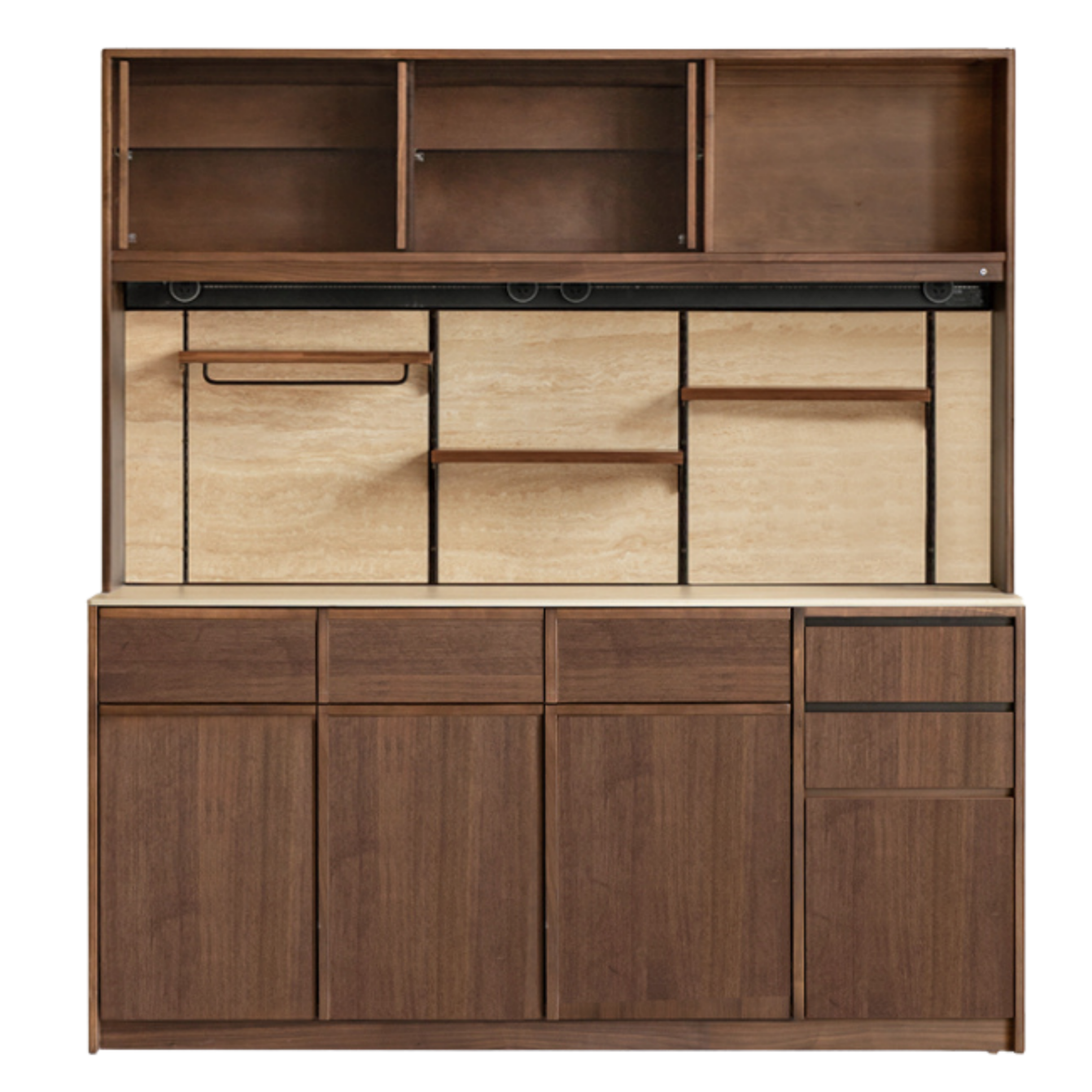 Black Walnut, Sandalwood Solid Wood Dining Cabinet Antique Style Rock Board