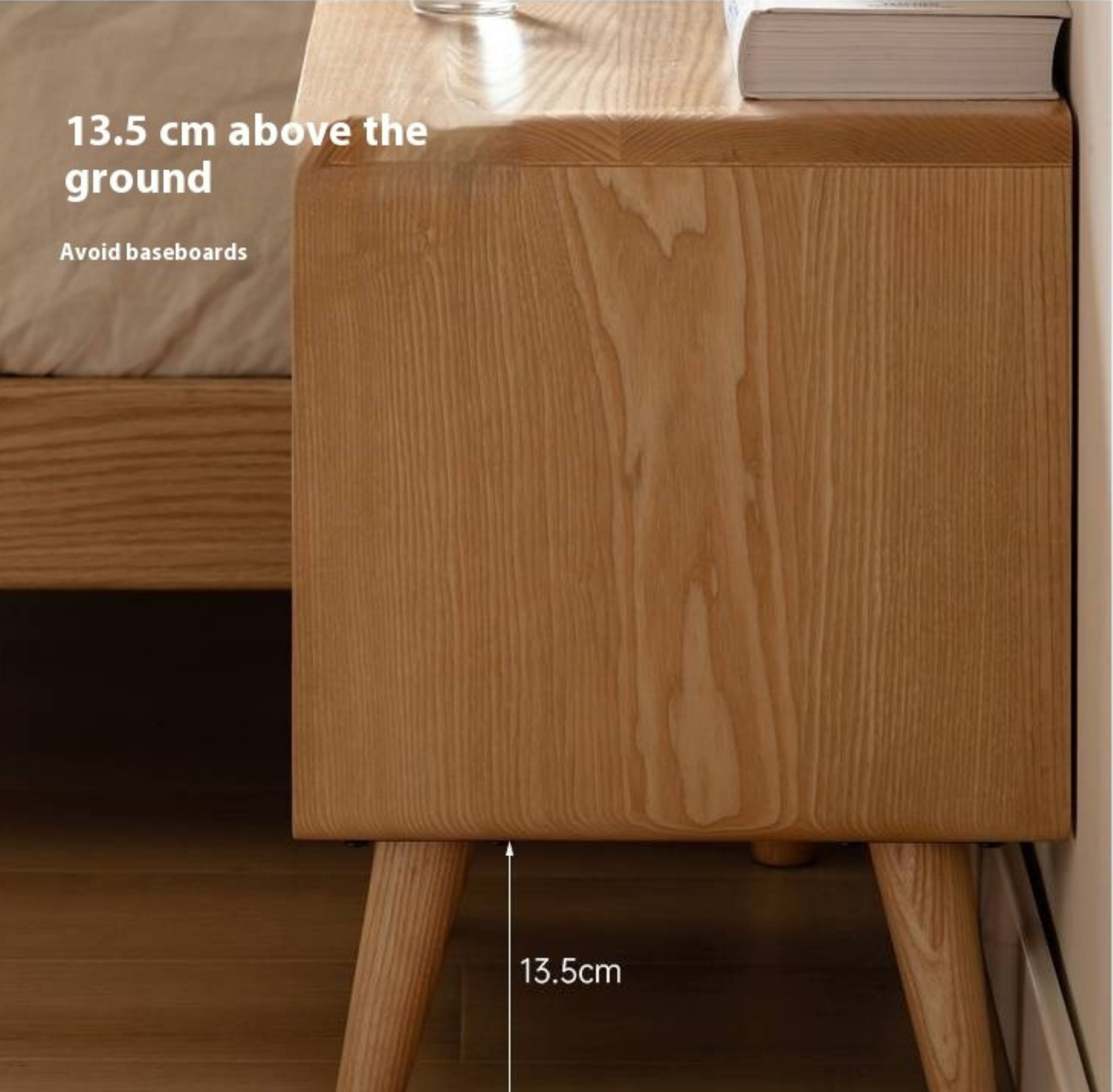 White Ash, Oak Solid Wood Modern Nightshand