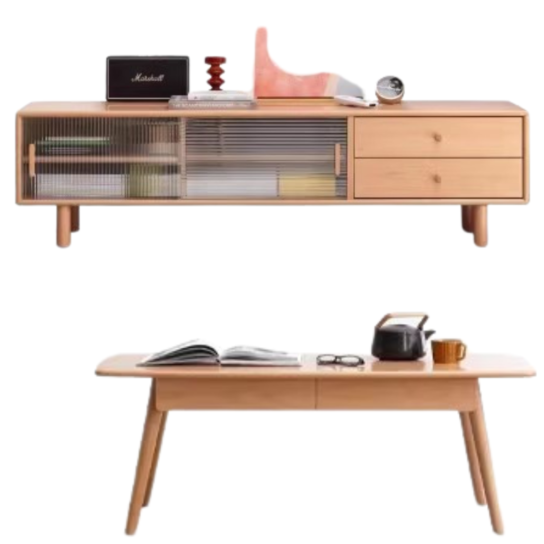 Beech Solid Wood Floor TV Cabinet.