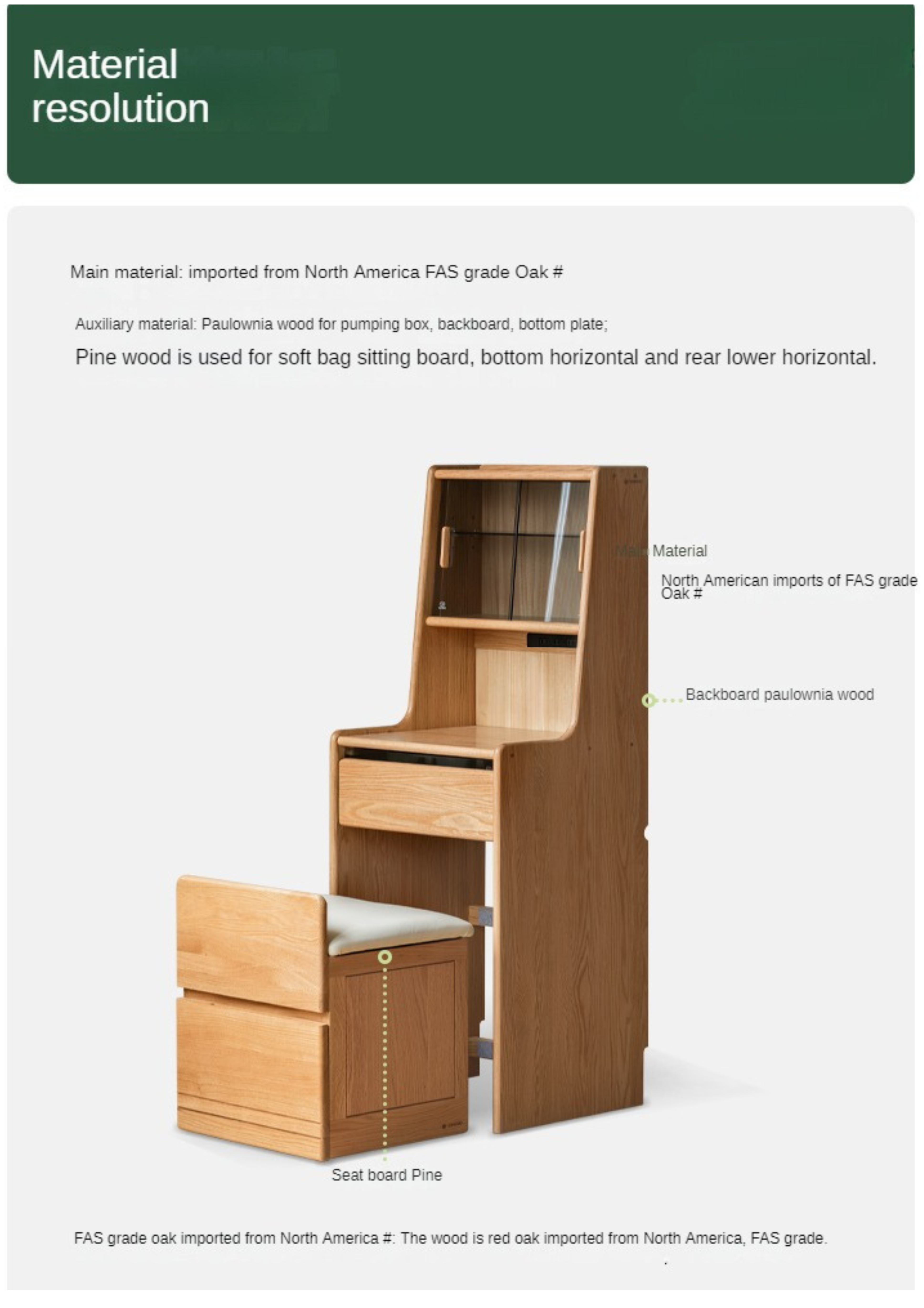 Oak, Solid Rubberwood Modern Dressing Table.