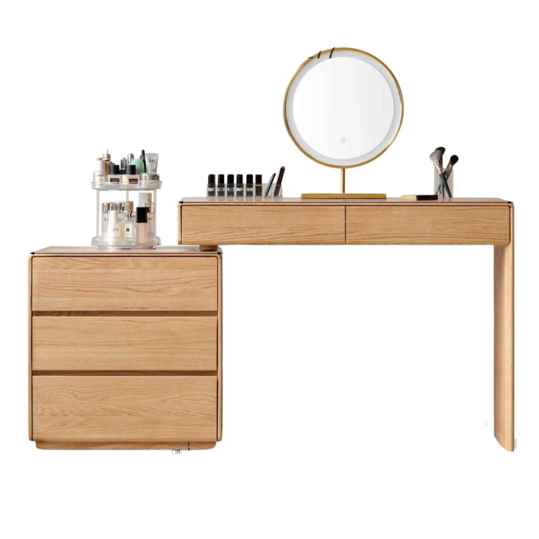 Oak, Ash Solid Wood Retractable Vanity Table Storage Cabinet.