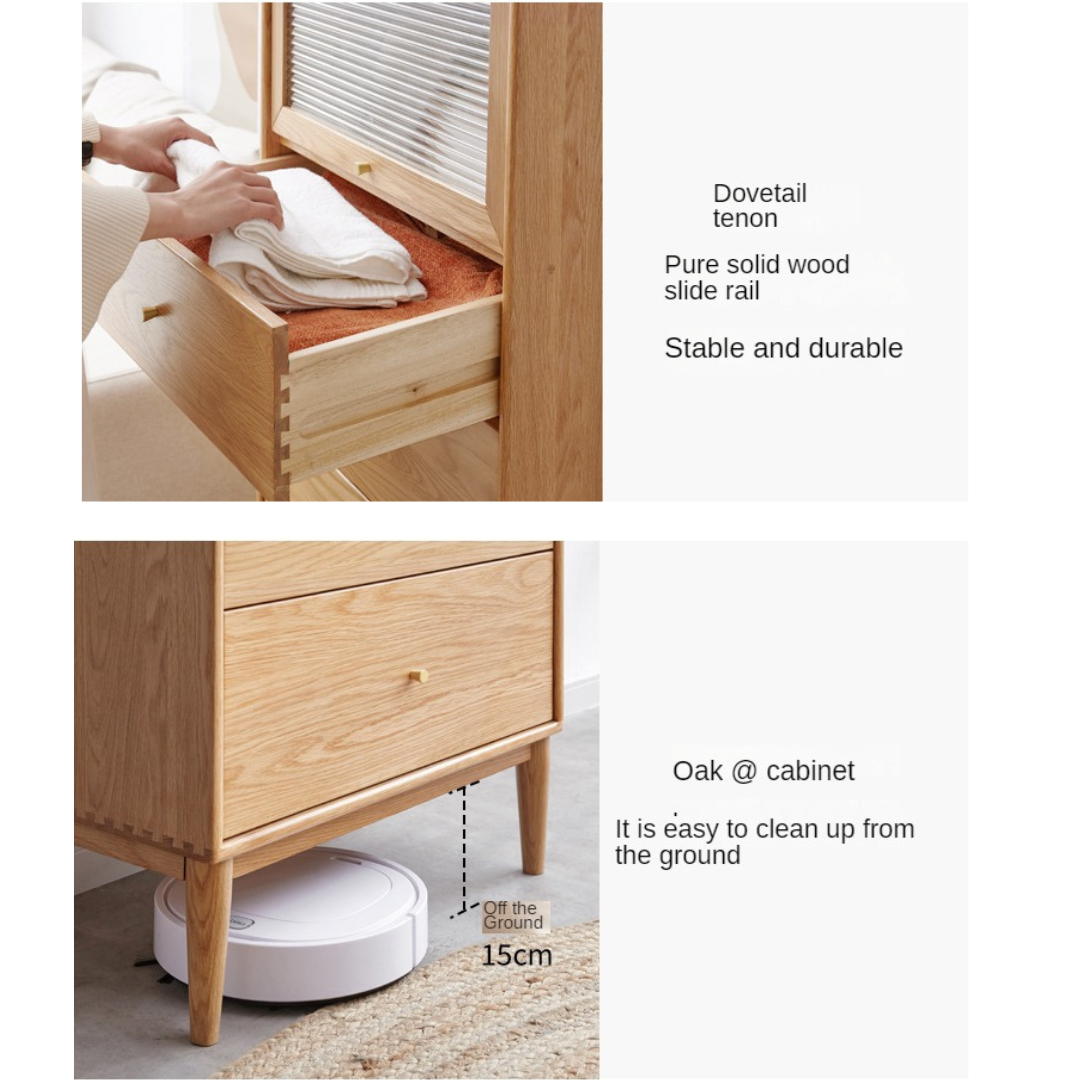 Oak Solid Wood Chest of Drawers Flip Glass Door