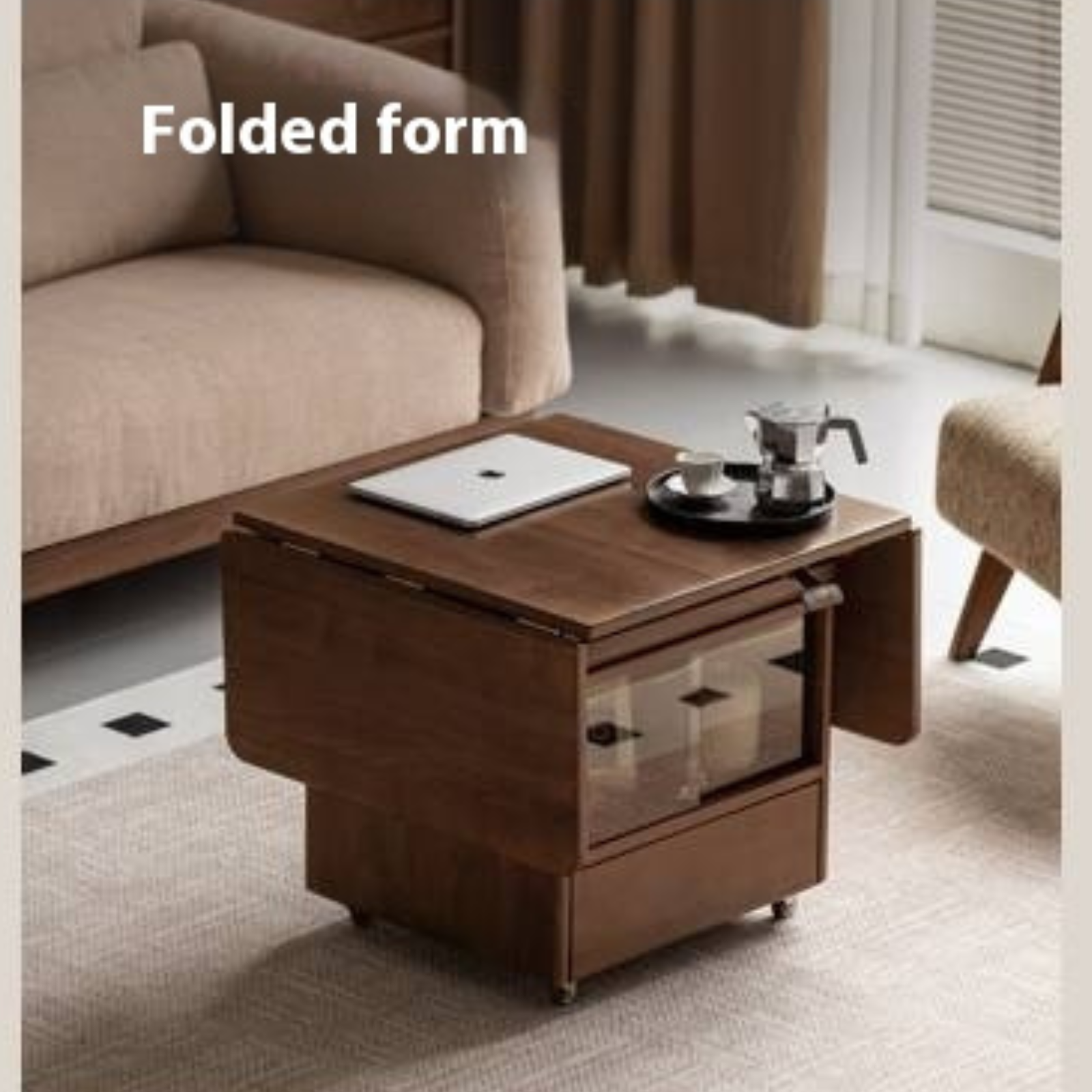 Black Walnut Solid Wood Mobile Folding Coffee Table