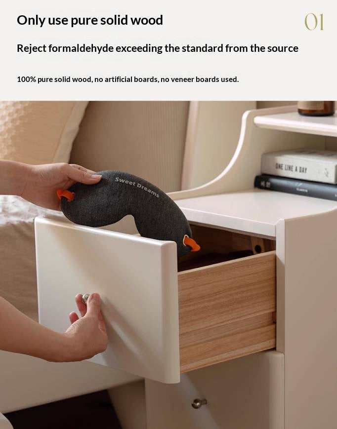 Solid Rubberwood Cream Style Nightstand