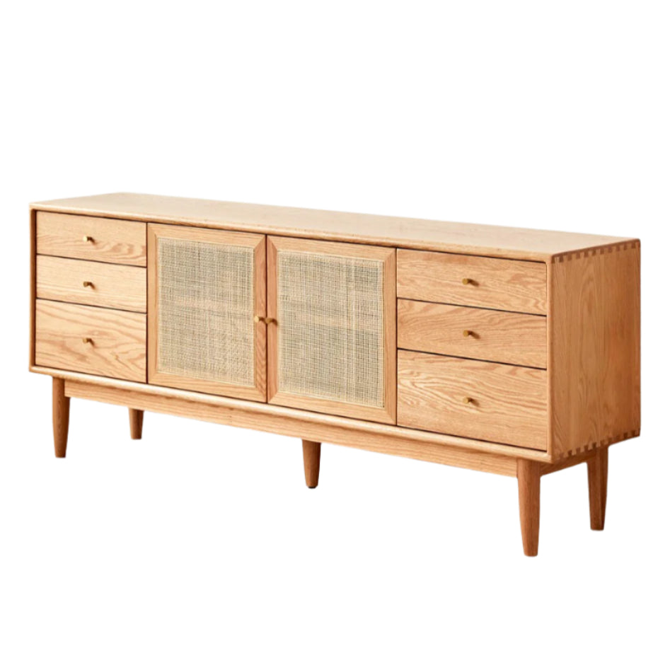 Oak Solid Wood Rattan Modern TV Cabinet.