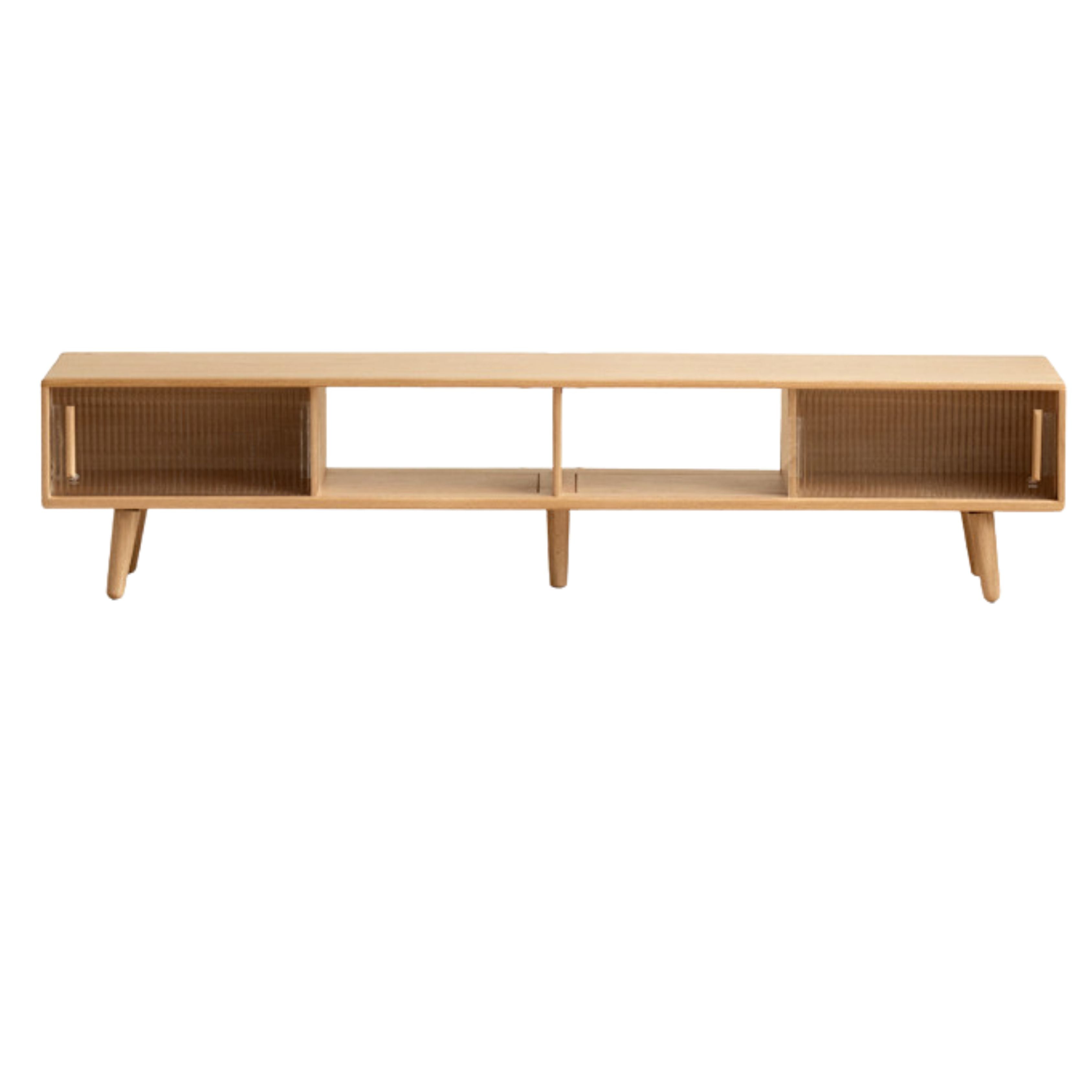 Solid RubberWood, Oak Solid Wood TV Stand Glass Sliding Door